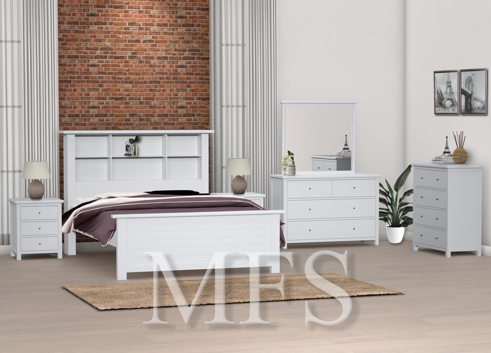 DOUBLE OR QUEEN DAMION (CUSTOM MADE) 6 PIECE (THE LOT) BEDROOM SUITE - ASSORTED COLOURS