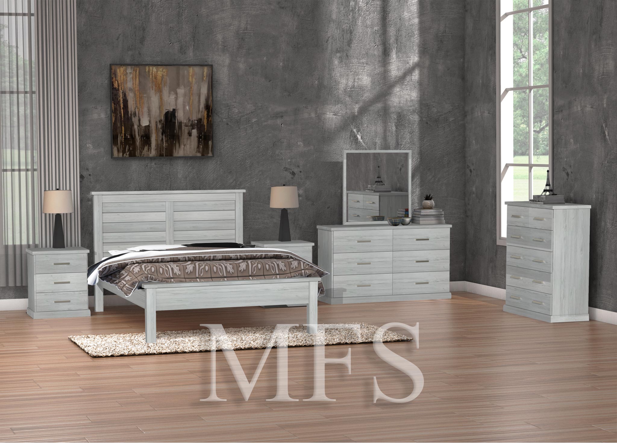 KING BAYSIDE (AUSSIE MADE) 5 PIECE (DRESSER) BEDROOM SUITE - ASSORTED PAINTED COLOURS