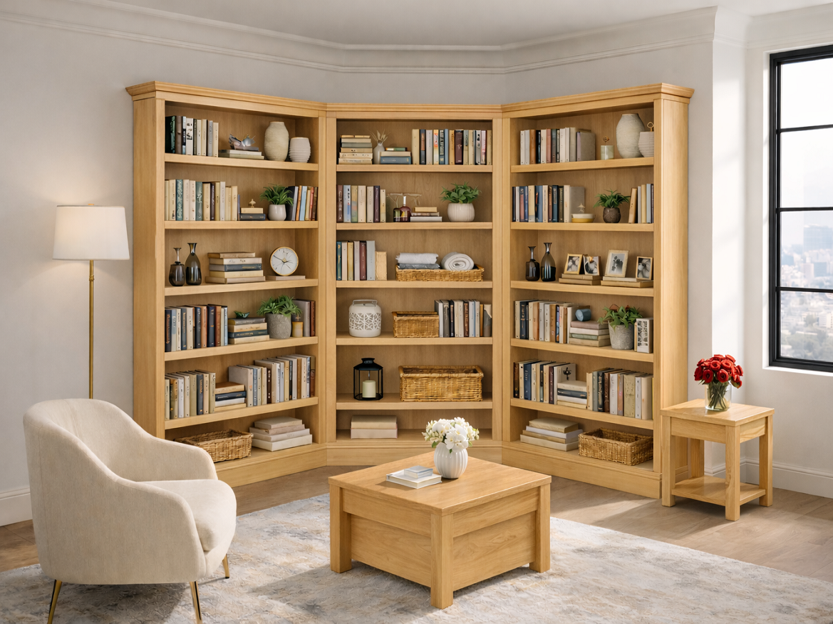 BAYSIDE (AUSSIE MADE) 3 PIECE CORNER HIGHLINE BOOKCASE COLLECTION - ASSORTED COLOURS - STARTING FROM $3499