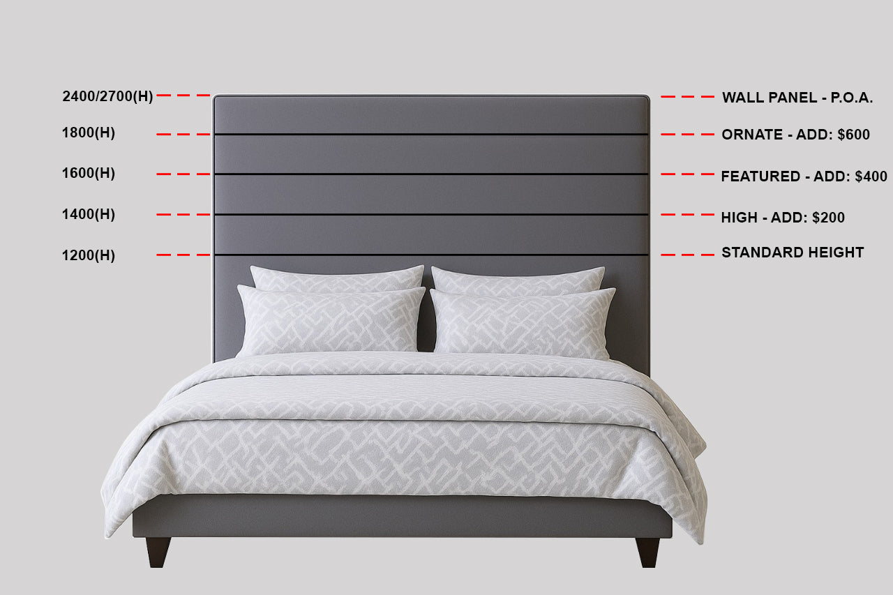 CUSTOMISE THE HEIGHT OF YOUR BEDHEAD - ASSORTED HEIGHTS - STARTING FROM $200