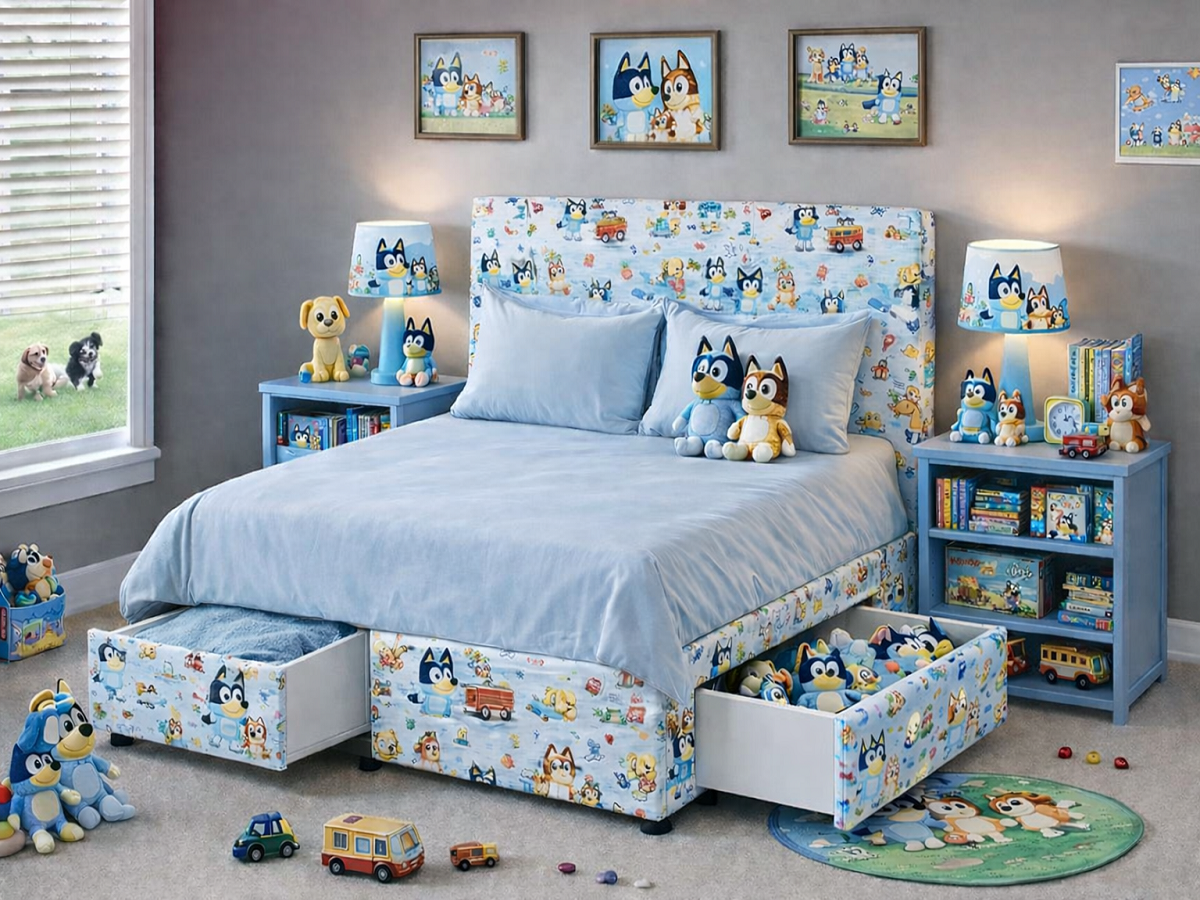 BLUEY (AUSSIE MADE) UPHOLSTERED BEDROOM COLLECTION - ASSORTED FABRICS AND COLOURS - STARTING FROM $499