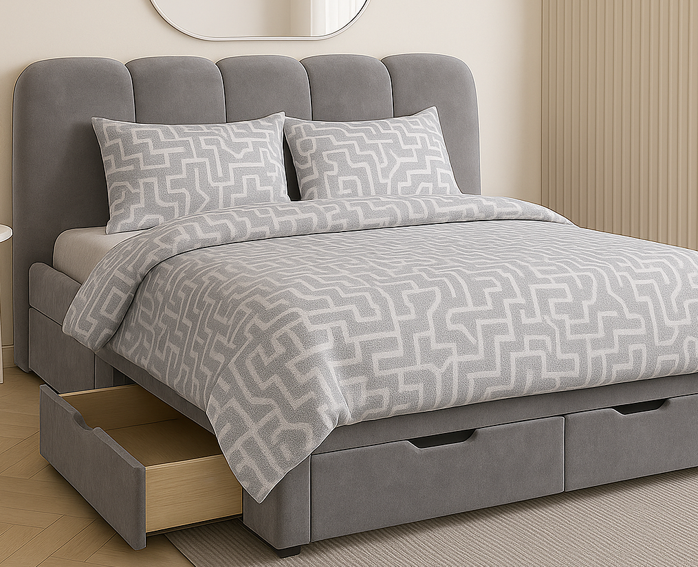 BUBBLE (AUSSIE MADE) UPHOLSTERED BEDROOM COLLECTION (DRAWERS OPTIONAL EXTRA) - ASSORTED FABRICS AND COLOURS - STARTING FROM $799