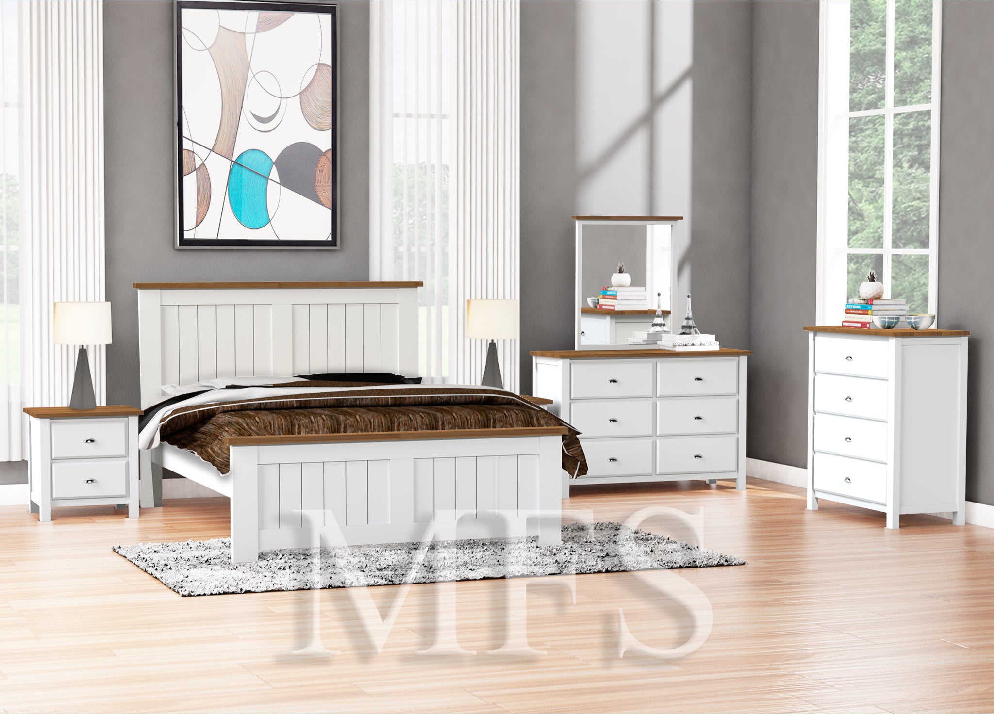 KING DURANT (AUSSIE MADE) 5 PIECE (DRESSER) BEDROOM SUITE - ASSORTED COLOURS 