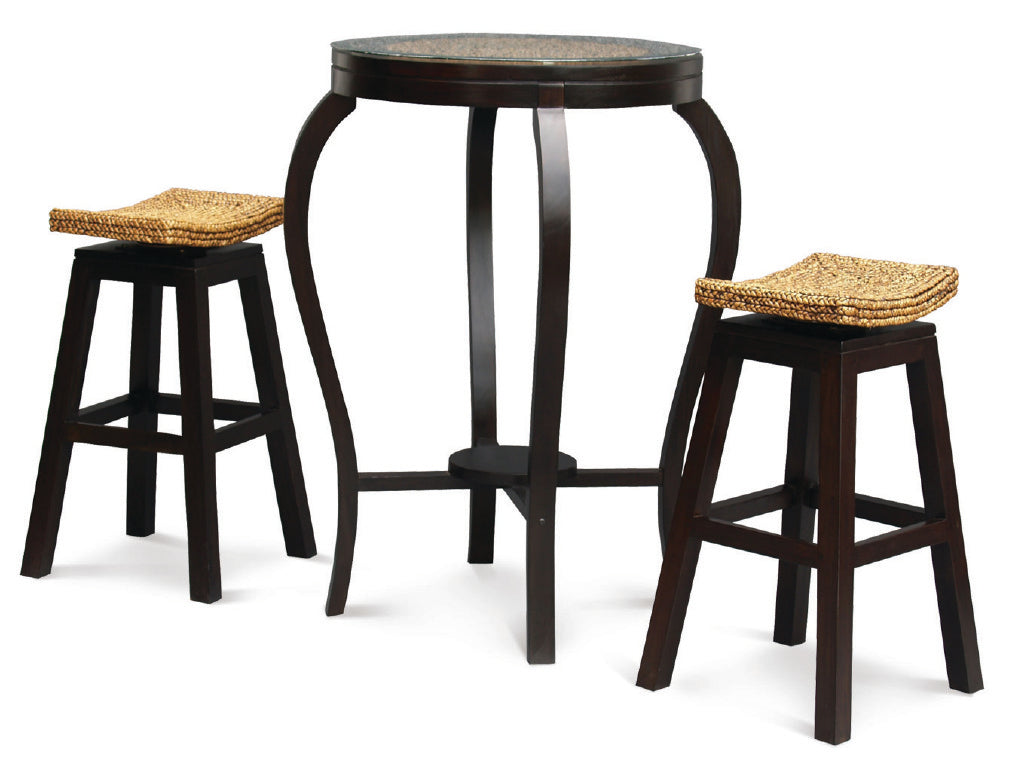 ORNAMENT BAR TABLE  WITH 2x STOOLS  - 1000(H) * 700(D) - CHOCOLATE