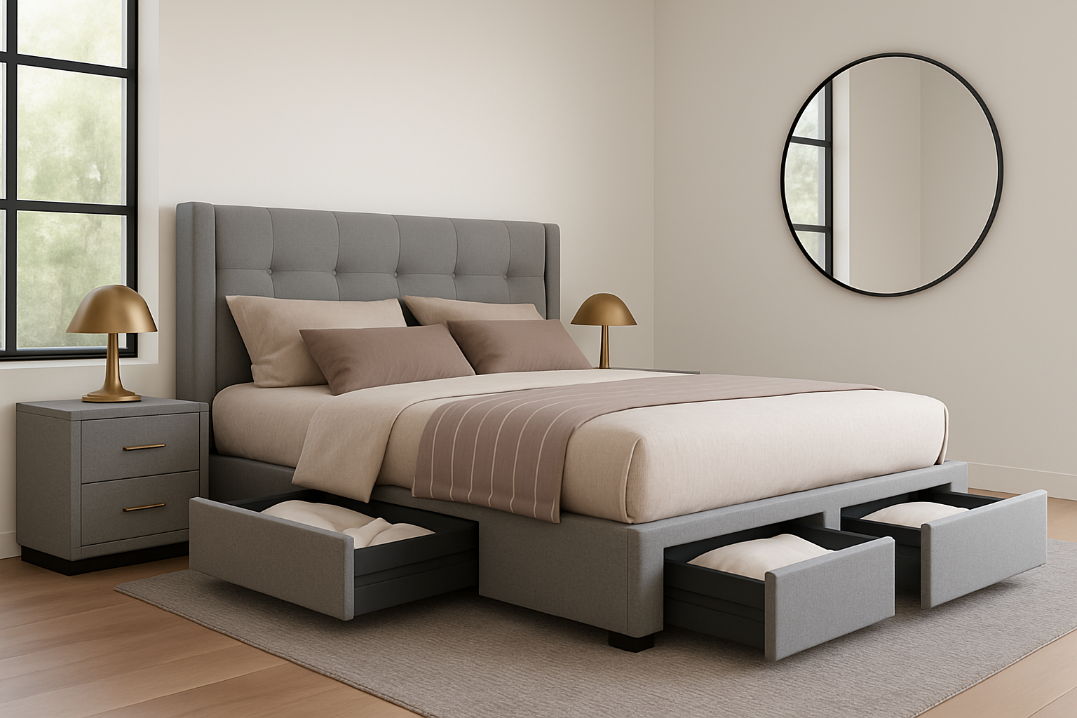 JESSICA (AUSSIE MADE) UPHOLSTERED BEDROOM COLLECTION WITH STORAGE – ASSORTED FABRICS & COLOURS - STARTING FROM $799