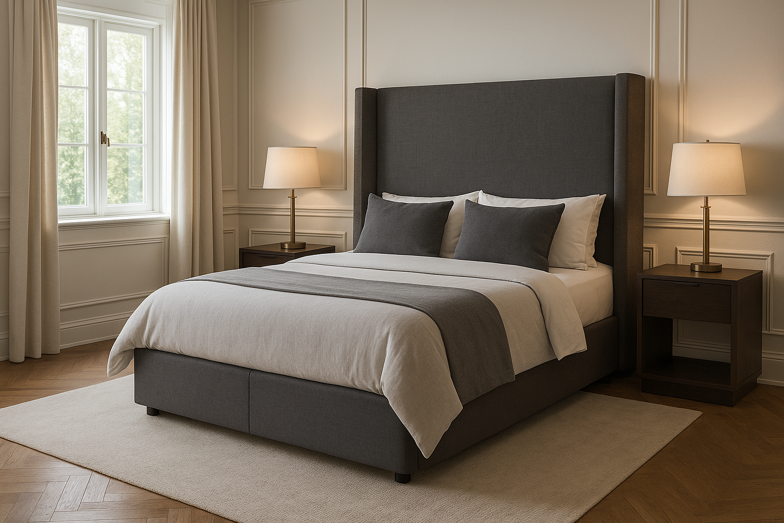 RHOMBUS (AUSSIE MADE) UPHOLSTERED WINGED BEDROOM COLLECTION - ASSORTED FABRICS AND COLOURS - STARTING FROM $499