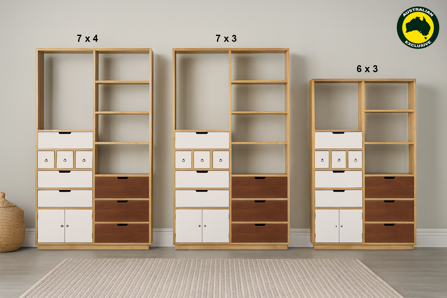HARBOUR (AUSSIE MADE) BOOKCASE HIGHLINE WITH 2 DOORS AND 9 DRAWERS COLLECTION - ASSORTED STAINED AND PAINTED COLOURS - STARTING FROM $1799