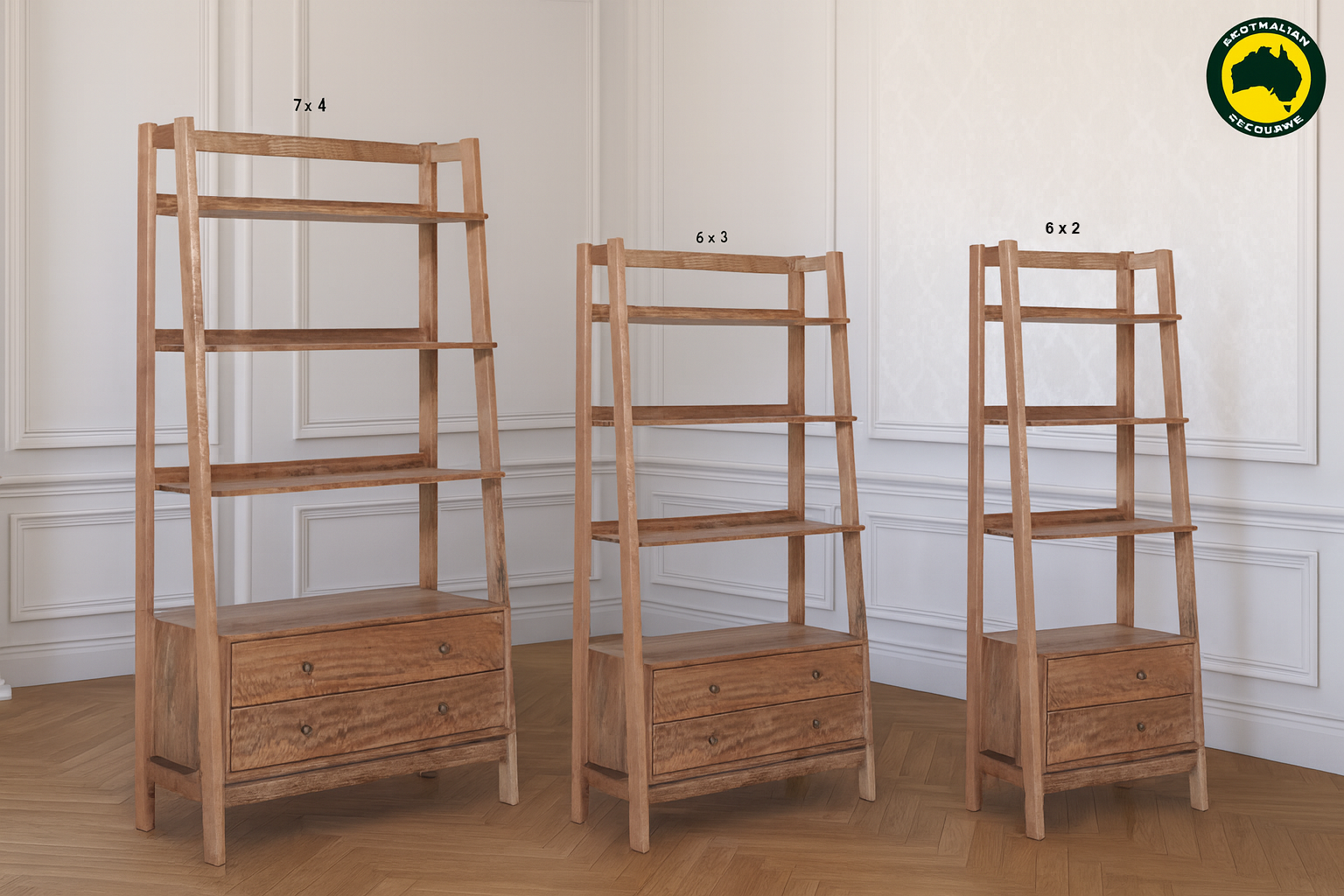 KOBI (AUSSIE MADE) LEANING BOOKCASE WITH DRAWERS COLLECTION - ASSORTED STAINED OR PAINTED COLOURS - STARTING FROM $999