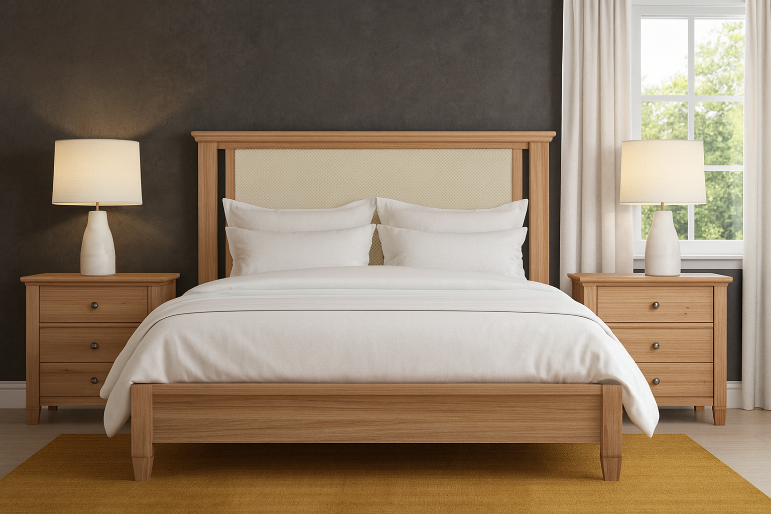 ZENITH (AUSSIE MADE) TIMBER AND FABRIC BEDROOM COLLECTION - ASSORTED FABRIC / STAINED COLOURS - STARTING FROM $1999