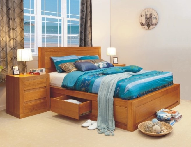 KING CLAREMONT / MORGAN DELUXE (AUSSIE MADE) TASSIE OAK COMBINATION BED WITH 4 UNDER BED DRAWERS - ASSORTED COLOURS