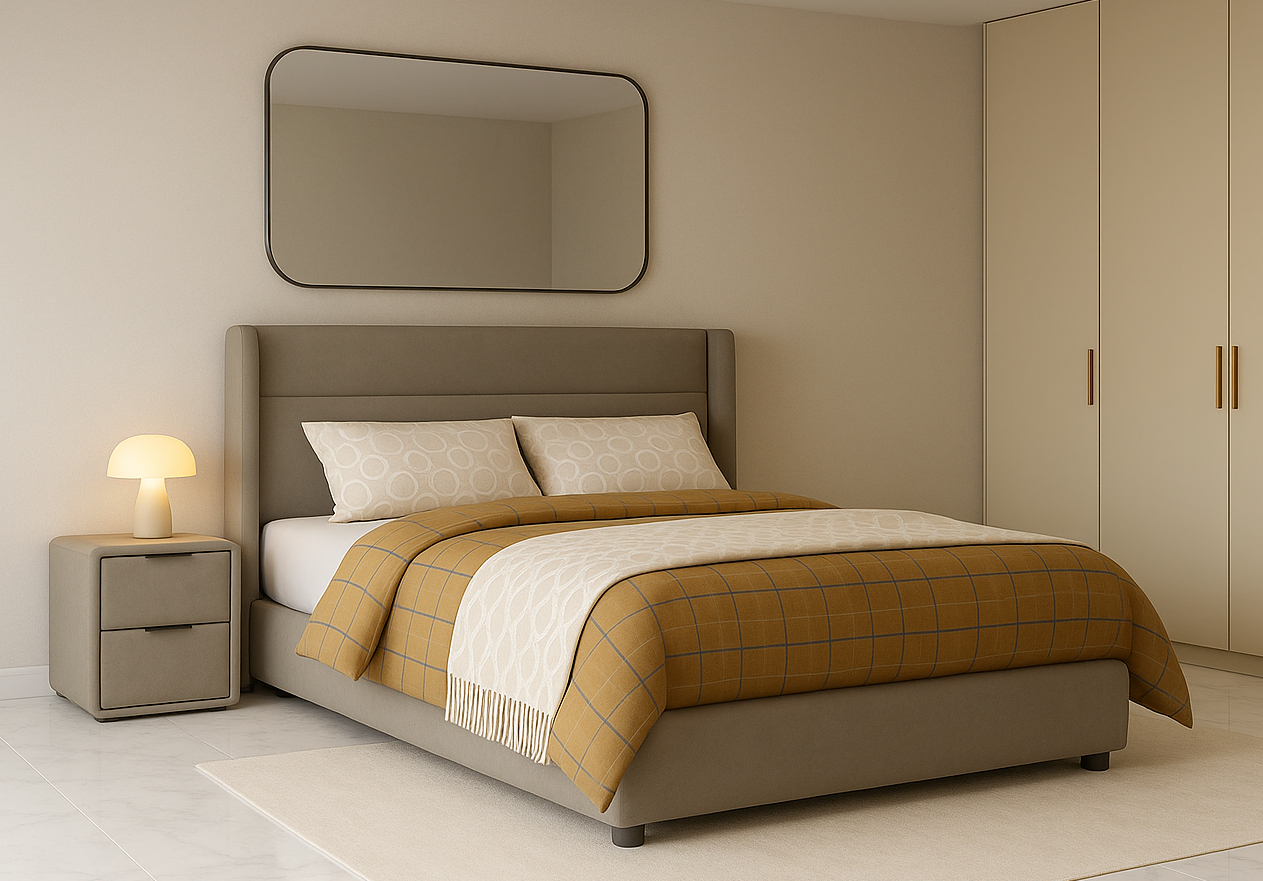 DAZZLING (AUSSIE MADE) UPHOLSTERED BEDROOM COLLECTION WITH BEDHEAD STORAGE - ASSORTED FABRICS AND COLOURS - STARTING FROM $899