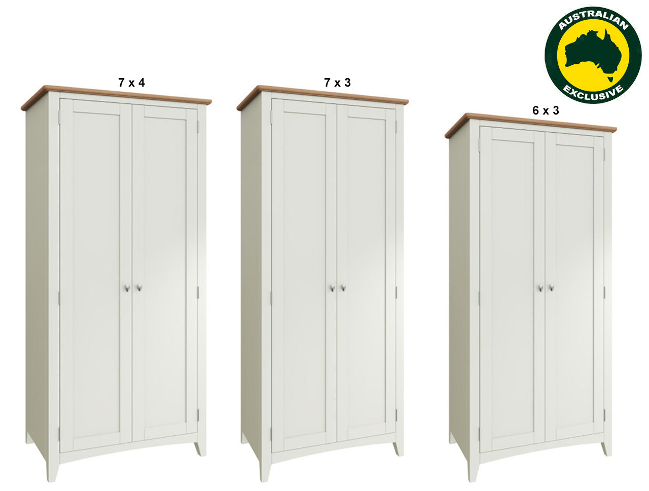 EMMETT (AUSSIE MADE) 2 DOOR FULL HANGING WARDROBE WITH HAT RACK COLLECTION - TASSIE OAK COMBINATION - ASSORTED STAINED / PAINTED COLOURS - STARTING FROM $1499