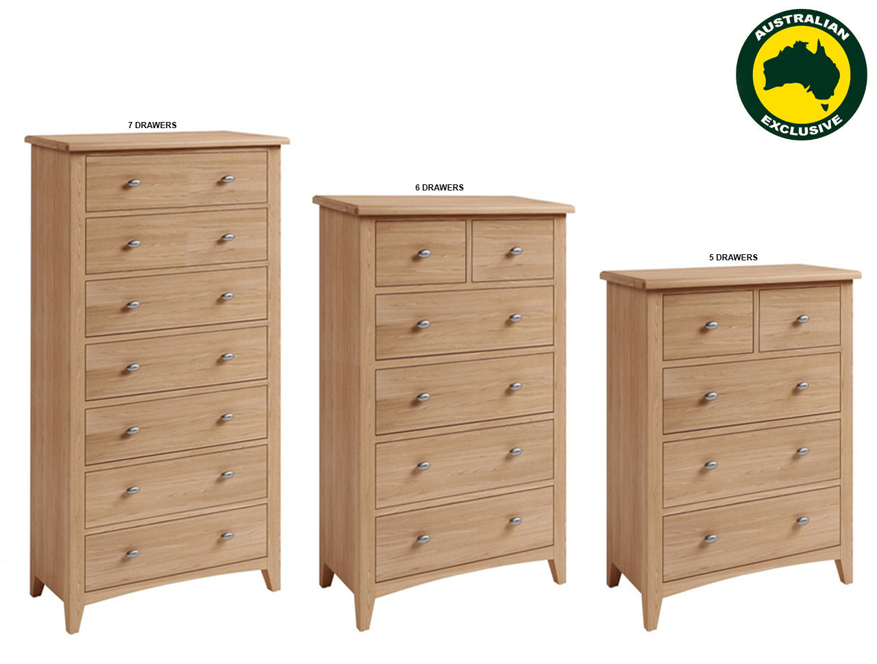 ELEGANCE (AUSSIE MADE) TALLBOY COLLECTION - TASSIE OAK COMBINATION - ASSORTED STAINED COLOURS - STARTING FROM $1299