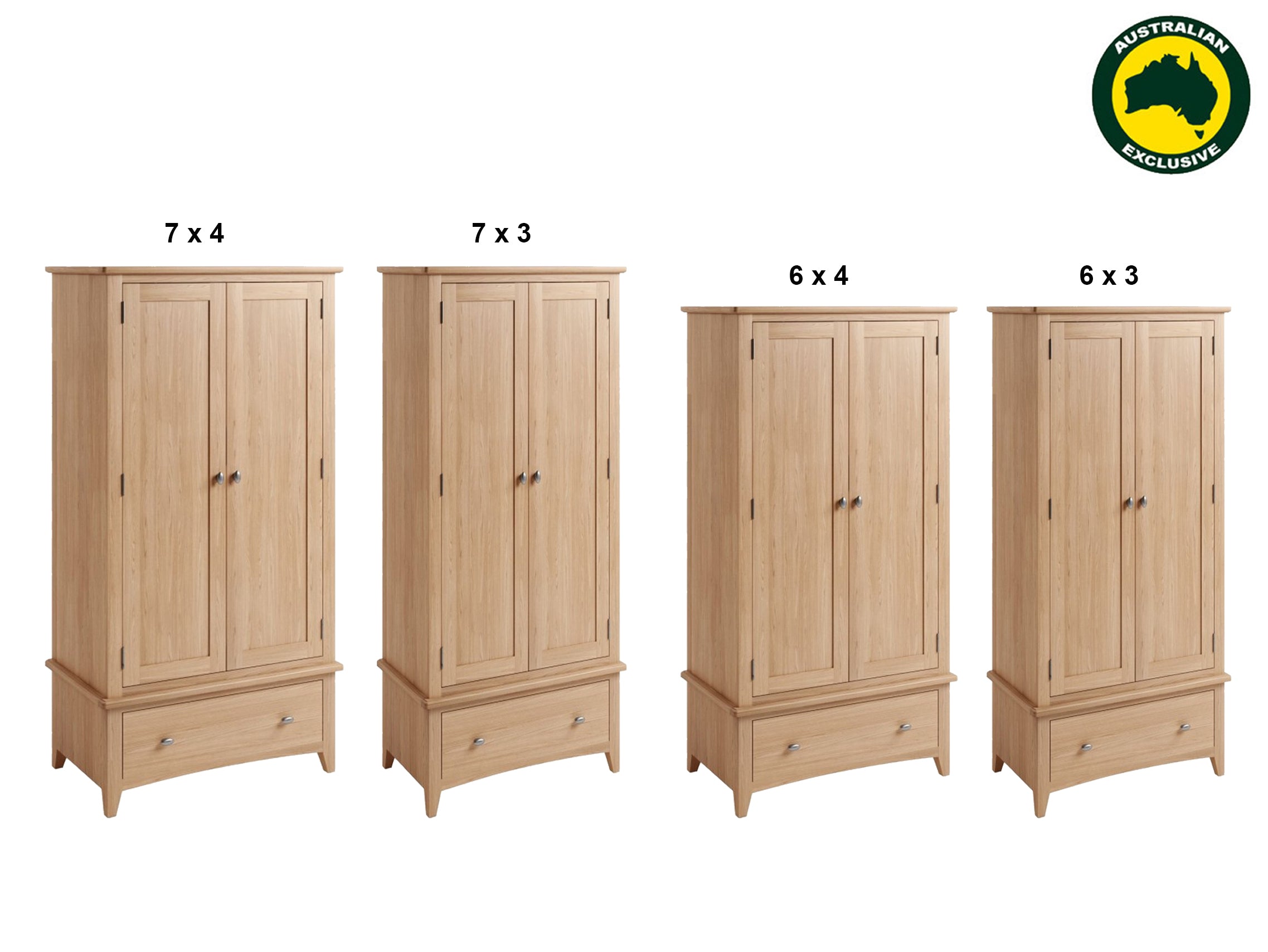 ELEGANCE (AUSSIE MADE) 2 DOOR WARDROBE COLLECTION - TASSIE OAK COMBINATION - ASSORTED STAINED COLOURS - STARTING FROM $1799