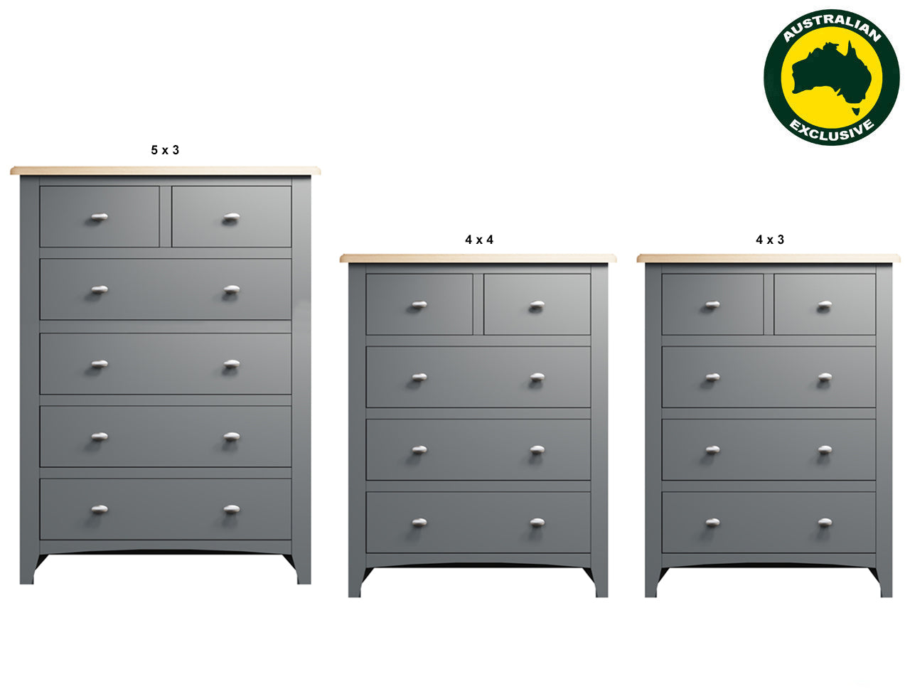 EMMETT (AUSSIE MADE) TALLBOY COLLECTION - TASSIE OAK COMBINATION - ASSORTED PAINTED / STAINED COLOURS - STARTING FROM $1299