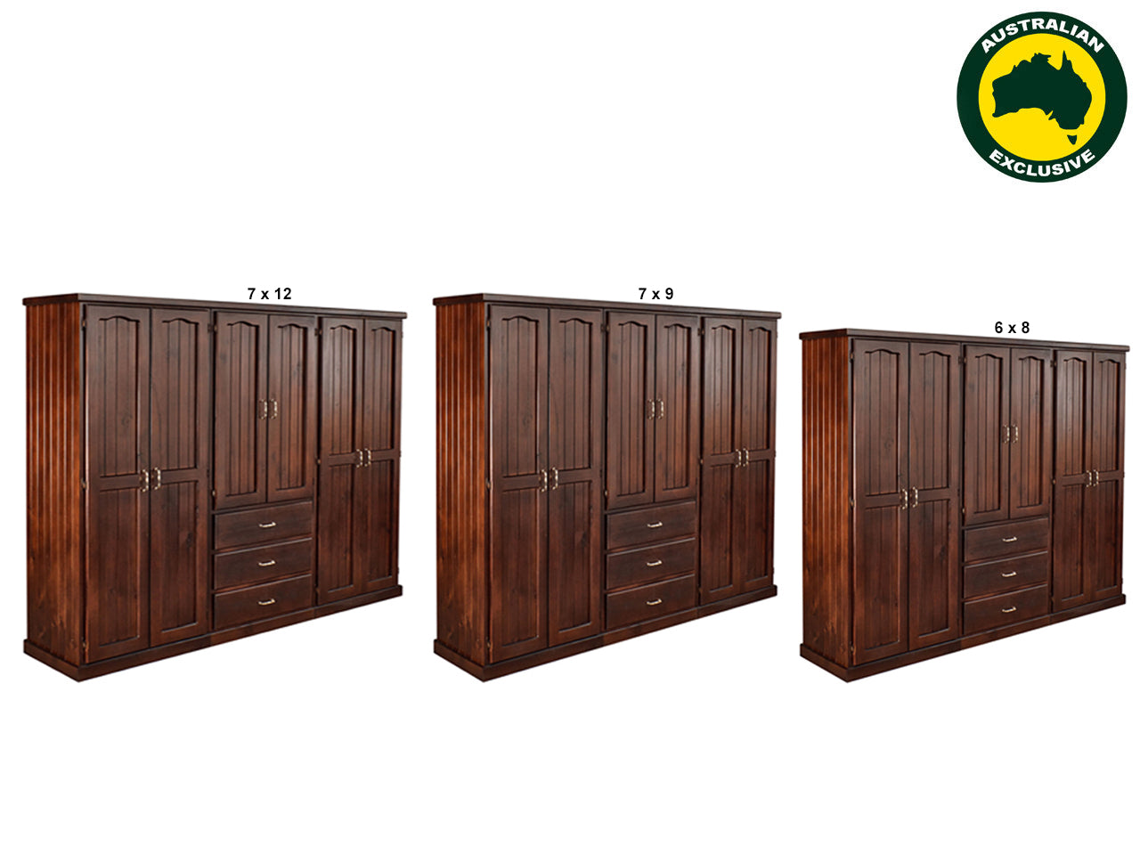 EMPIRE (AUSSIE MADE) LARGE MULTIROBE WITH 6 DOORS / 3 DRAWERS COLLECTION - ASSORTED STAINED COLOURS - STARTING FROM $2299