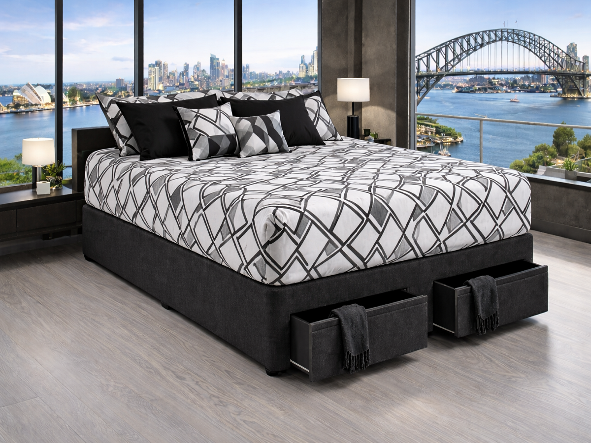 (FW) PALERMO / (AMM) CLASSIC (AUSSIE MADE) BASE WITH 2 SIDES DRAWERS - (12''/300MM) BASE ONLY - ASSORTED FABRICS &  COLOURS - INCLUDE an EXTRA 90% SAVINGS on the price with a FREE REWARDS VOUCHER - STARTING FROM $899
