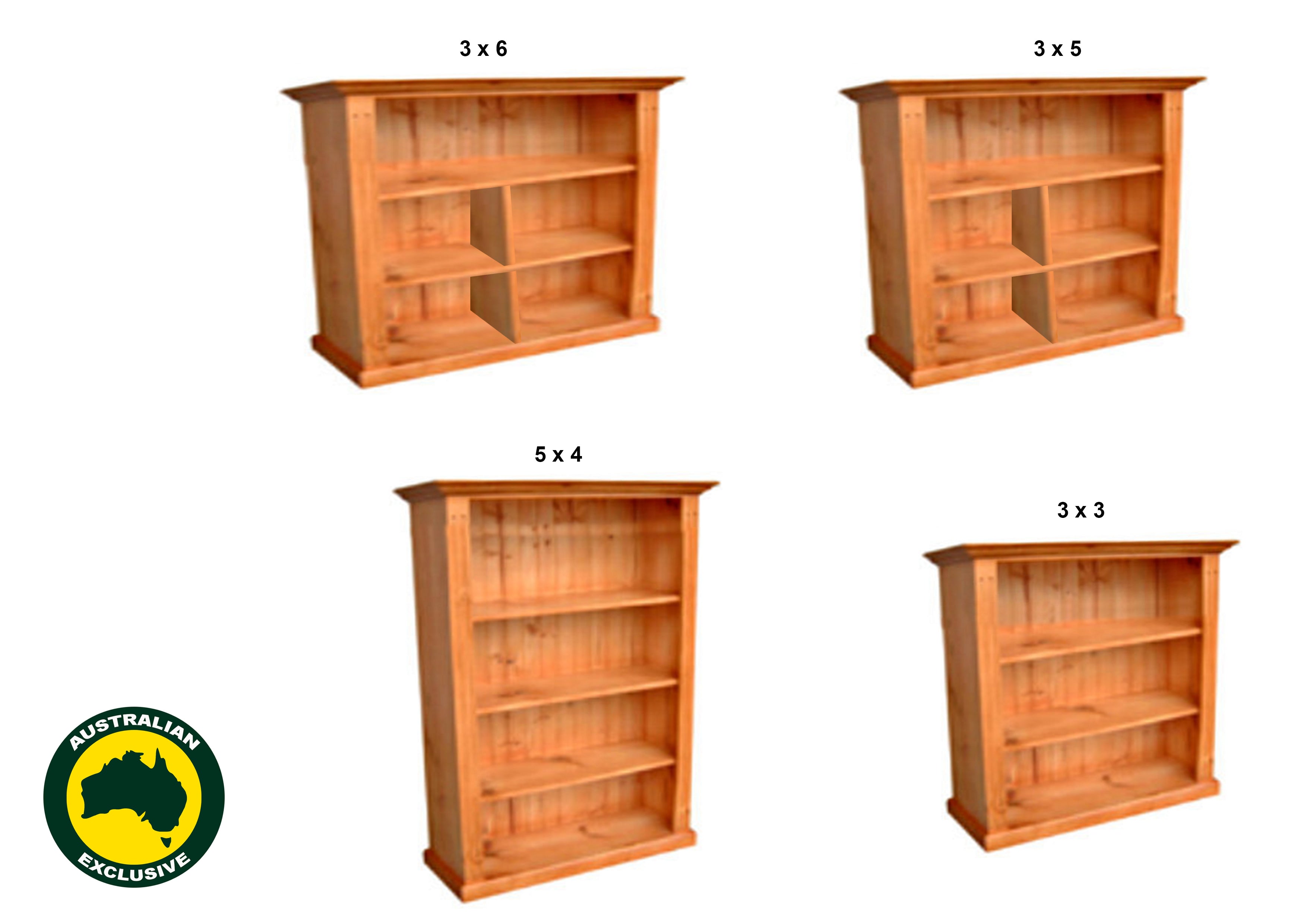 FEDERATION DELUXE (AUSSIE MADE) LOWLINE BOOKCASE COLLECTION - ASSORTED STAINED COLOURS - STARTING FROM $499