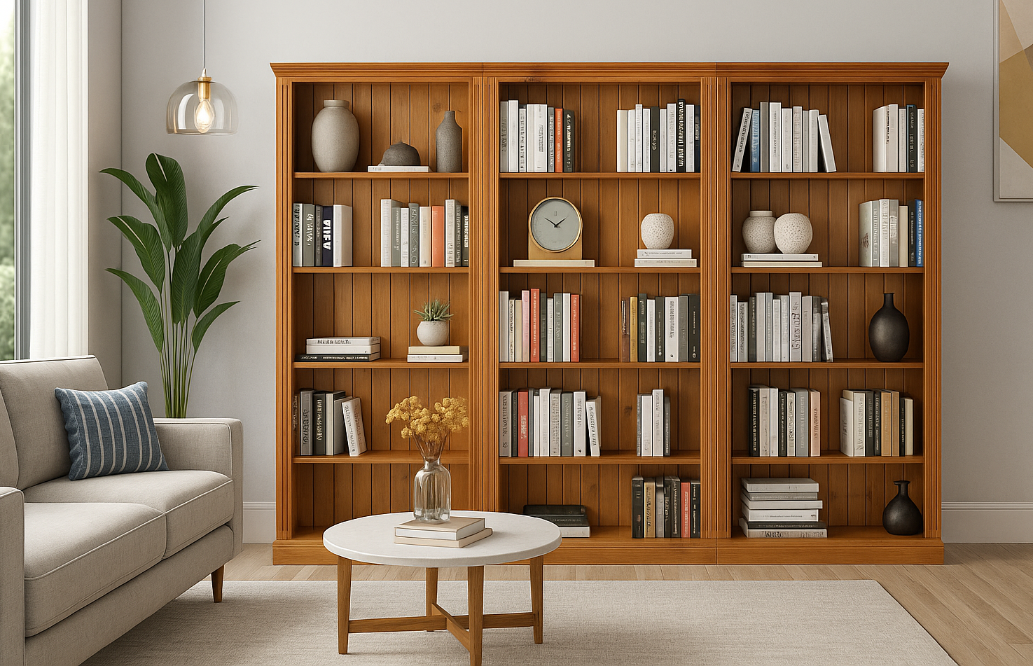 FEDERATION (AUSSIE MADE) BOOKCASE  - 2100(H) x 3600(W) (3 SECTIONS) PIGEON PAIRED - ASSORTED COLOURS