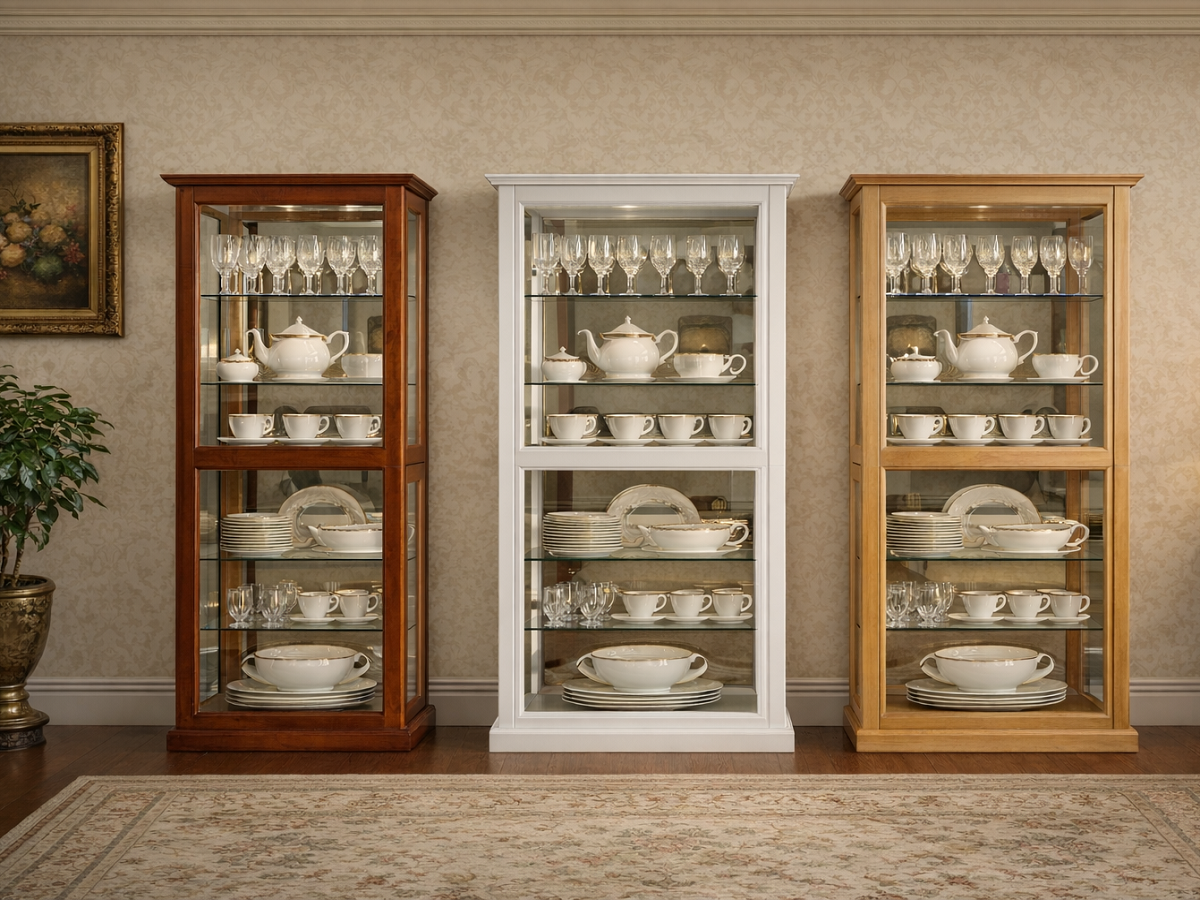 GLORIA (AUSSIE MADE) DISPLAY CABINET WITH MIRRORED BACKING COLLECTION - ASSORTED COLOURS - STARTING FROM $1299