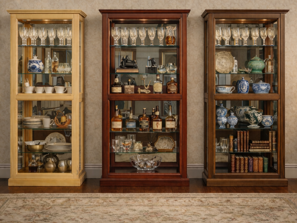 GLORIA (AUSSIE MADE) DISPLAY CABINET WITH MIRRORED BACKING COLLECTION - ASSORTED COLOURS - STARTING FROM $1299