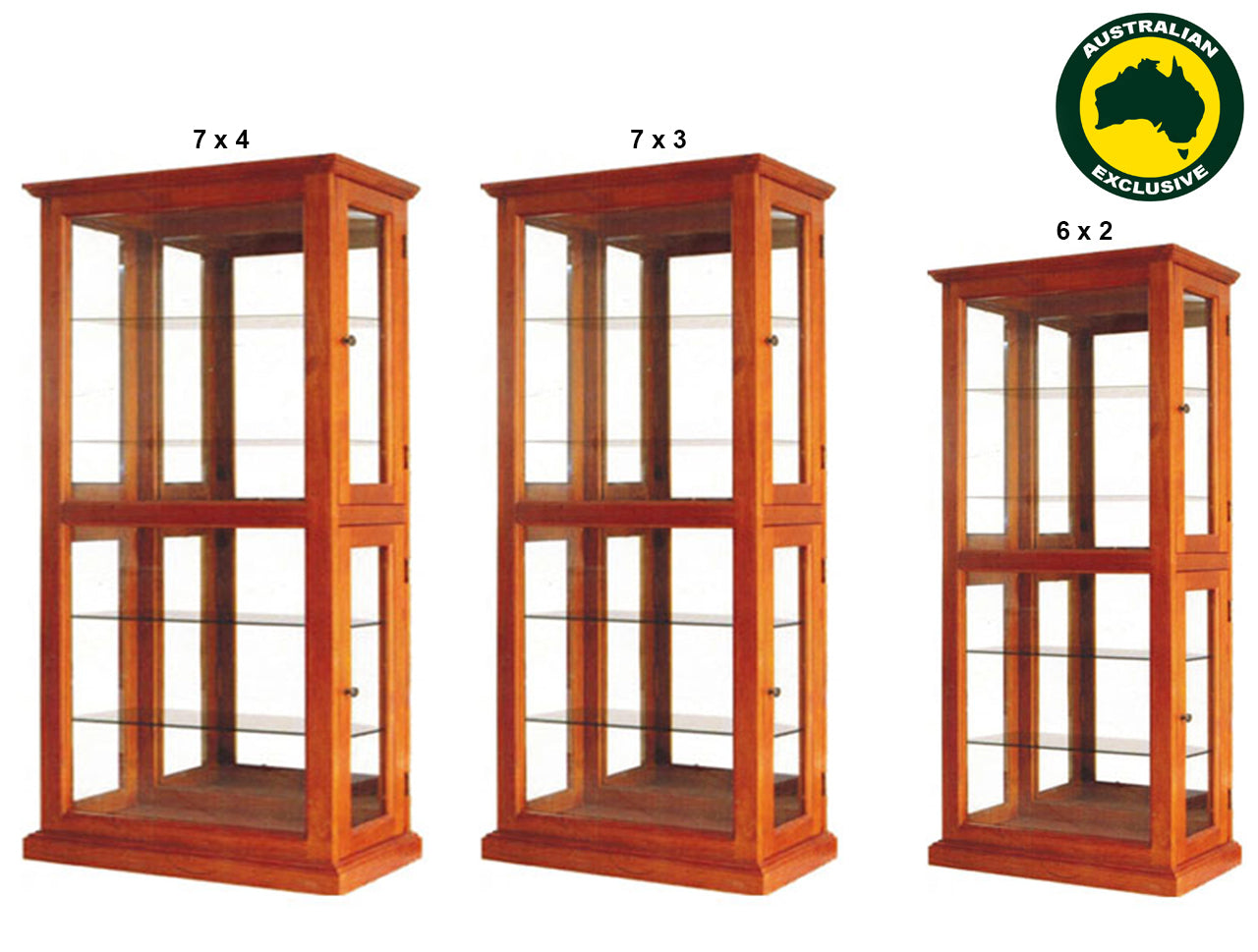 GLORIA (AUSSIE MADE) DISPLAY CABINET WITH MIRRORED BACKING COLLECTION - ASSORTED STAINED COLOURS - STARTING FROM $1299