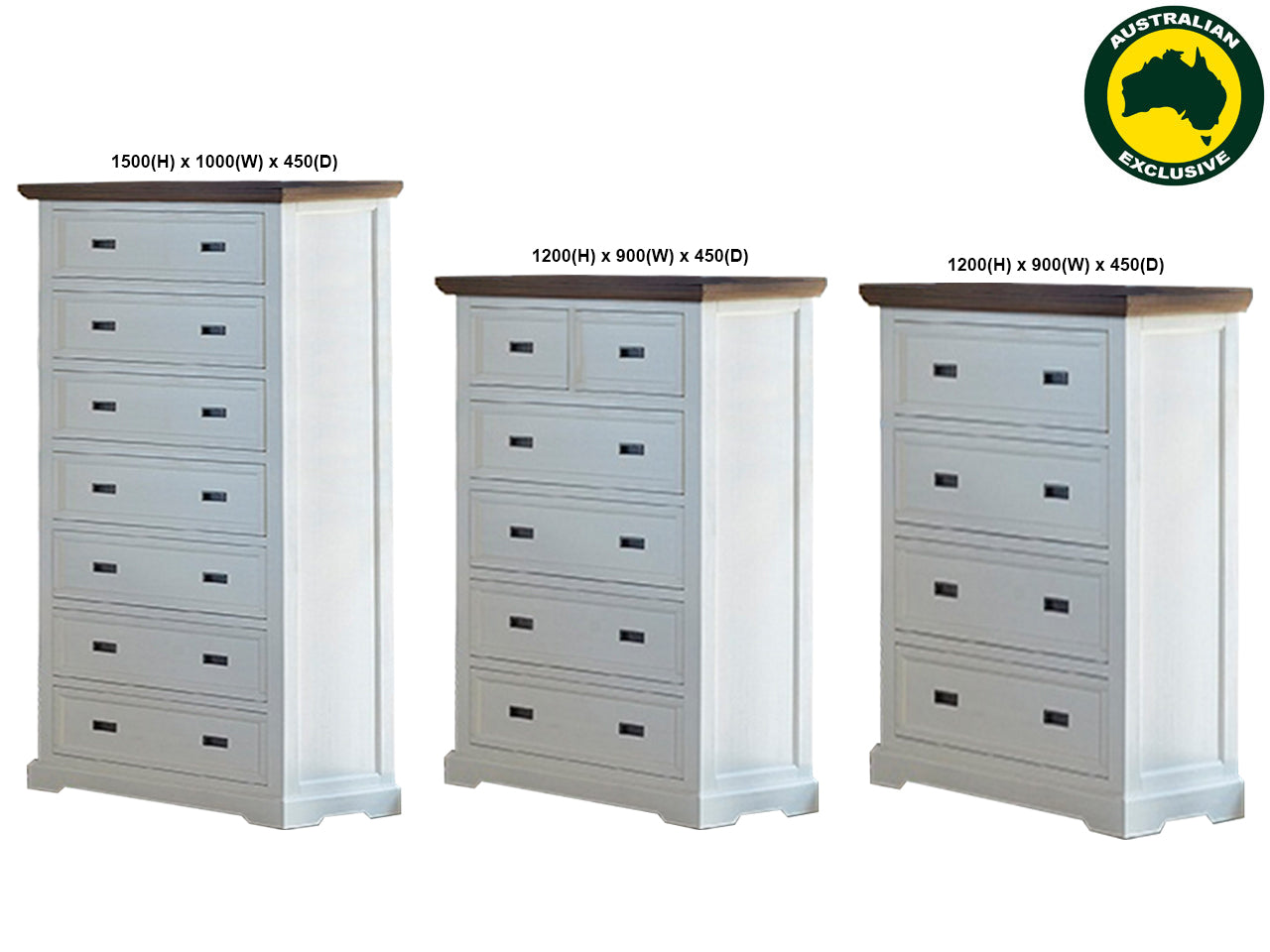 HAMPTONS (AUSSIE MADE) TALLBOY COLLECTION - ASSORTED STAINED / PAINTED COLOURS - STARTING FROM $999