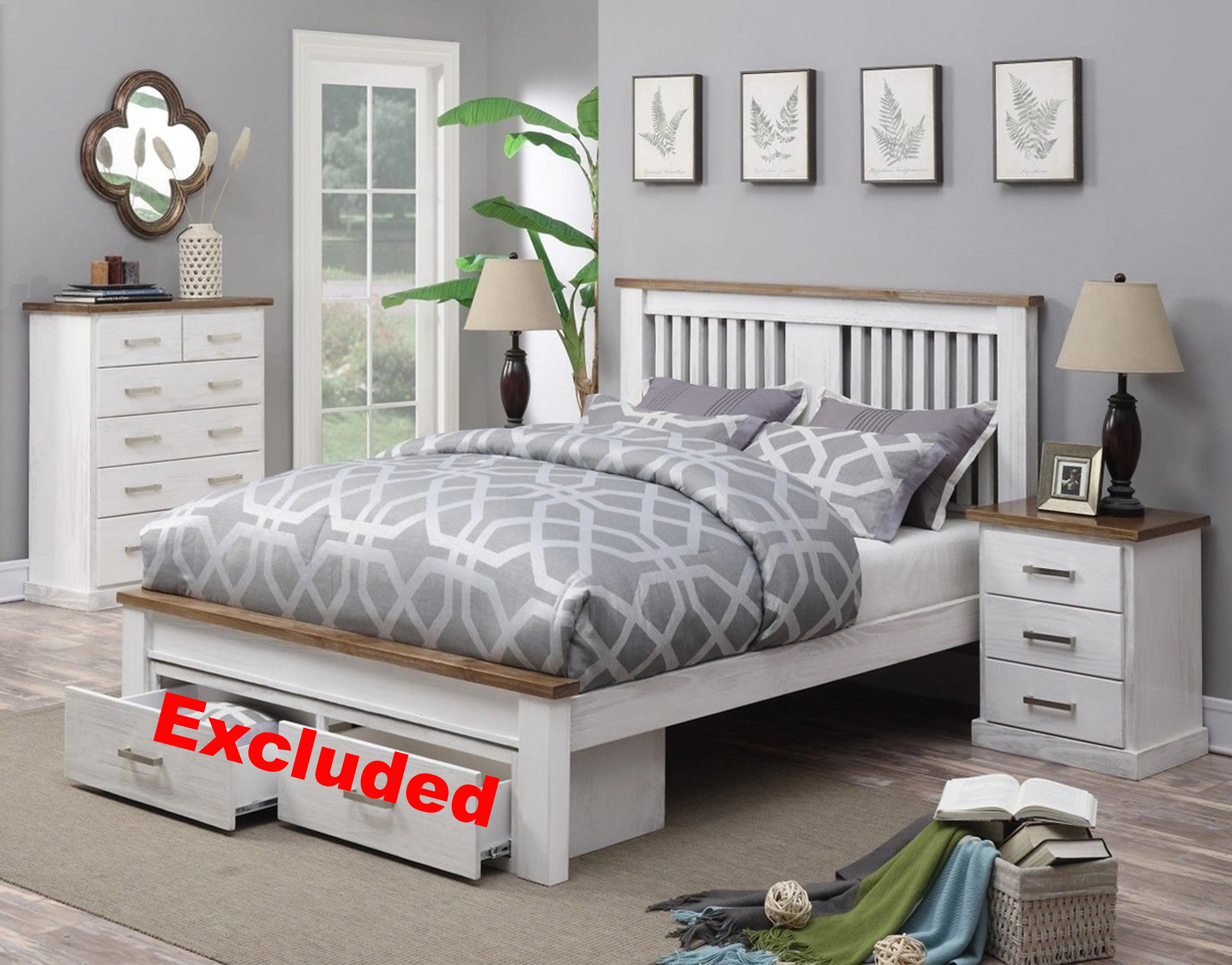 KING BRADENTON (CUSTOM MADE) 3 PIECE (BEDSIDE) BEDROOM SUITE  - (NO UNDERBED STORAGE) - ASSORTED COLOURS