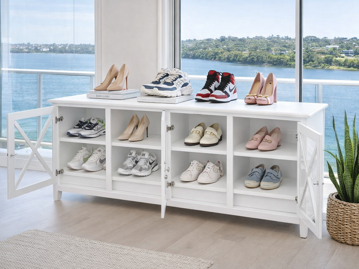 HAMPTONS (AUSSIE MADE) LOWLINE SHOE CABINET COLLECTION - ASSORTED COLOURS - STARTING FROM $599