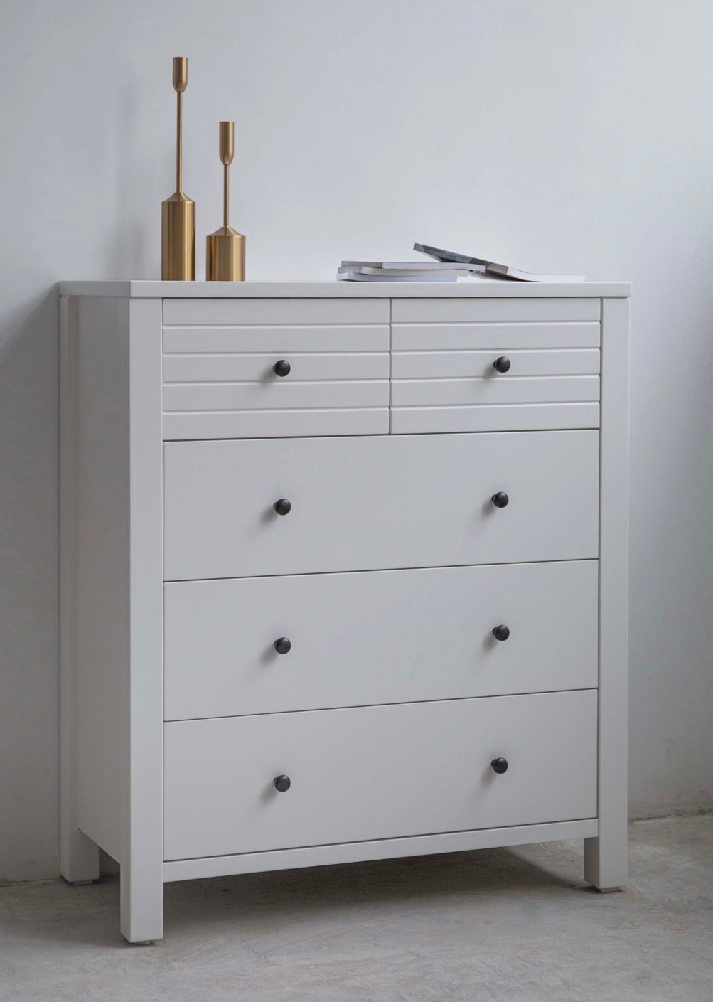HAVEN 5 DRAWER TOP SPLIT TALLBOY - WHITE