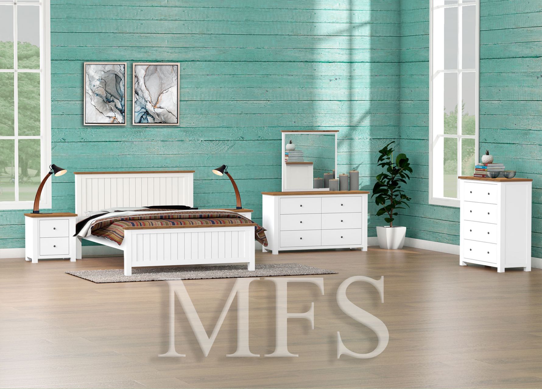 HERVEY (CUSTOM MADE) KING 5 PIECE (DRESSER) BEDROOM SUITE - ASSORTED COLOURS