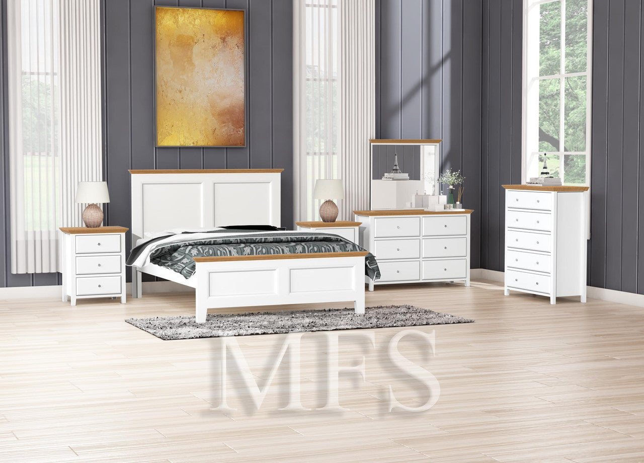 KING JASPER (AUSSIE MADE) 5 PIECE (DRESSER) BEDROOM SUITE - TWO TONE - ASSORTED COLOURS