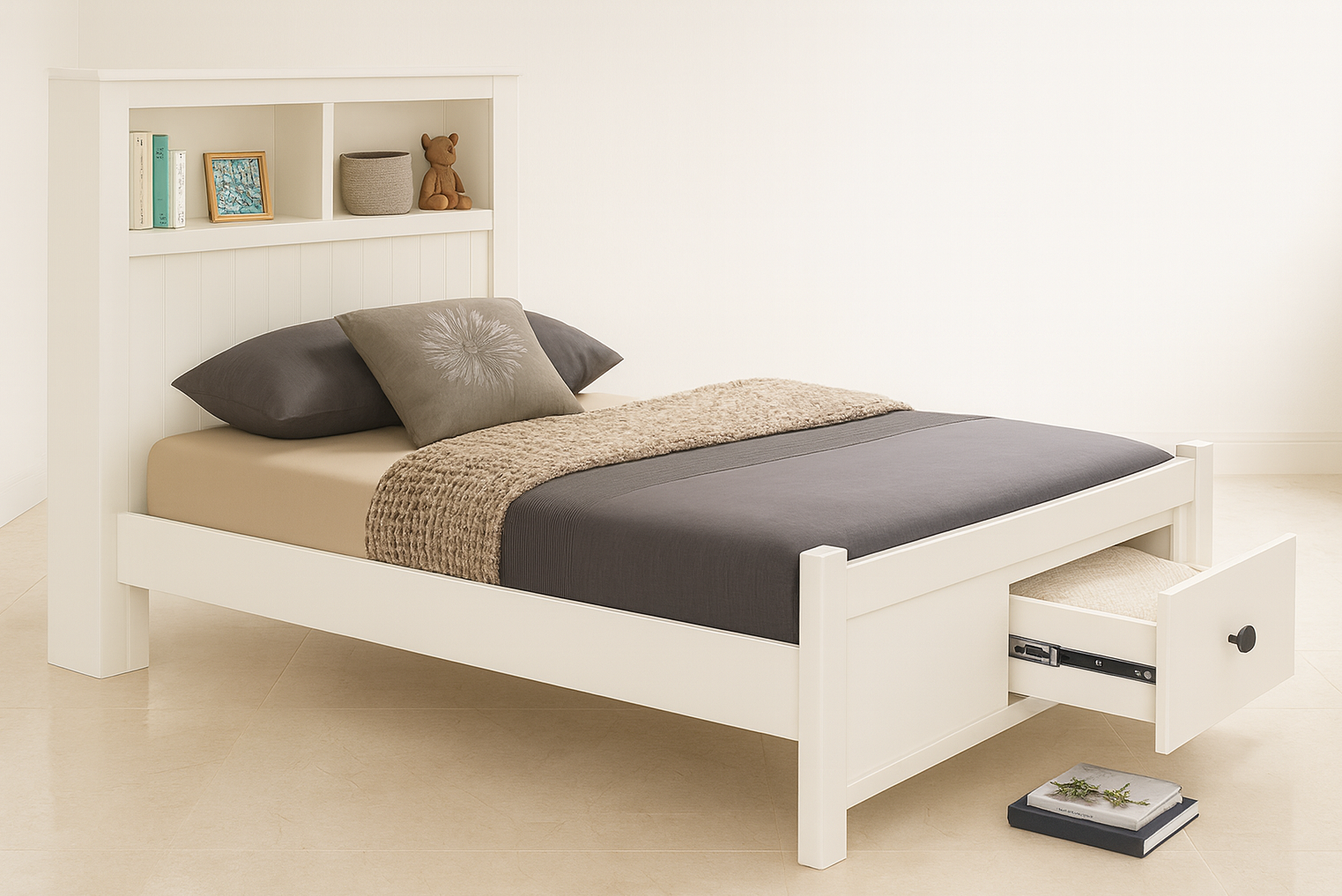 JESSY (AUSSIE MADE) STANDARD BOOKEND BED - 1200(H) WITH 2 DRAWERS - ASSORTED PAINTED COLOURS