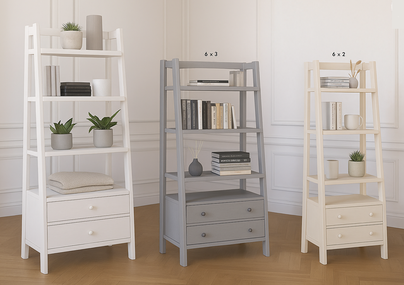 KOBI (AUSSIE MADE) LEANING BOOKCASE WITH DRAWERS COLLECTION - ASSORTED PAINTED COLOURS - STARTING FROM $1199