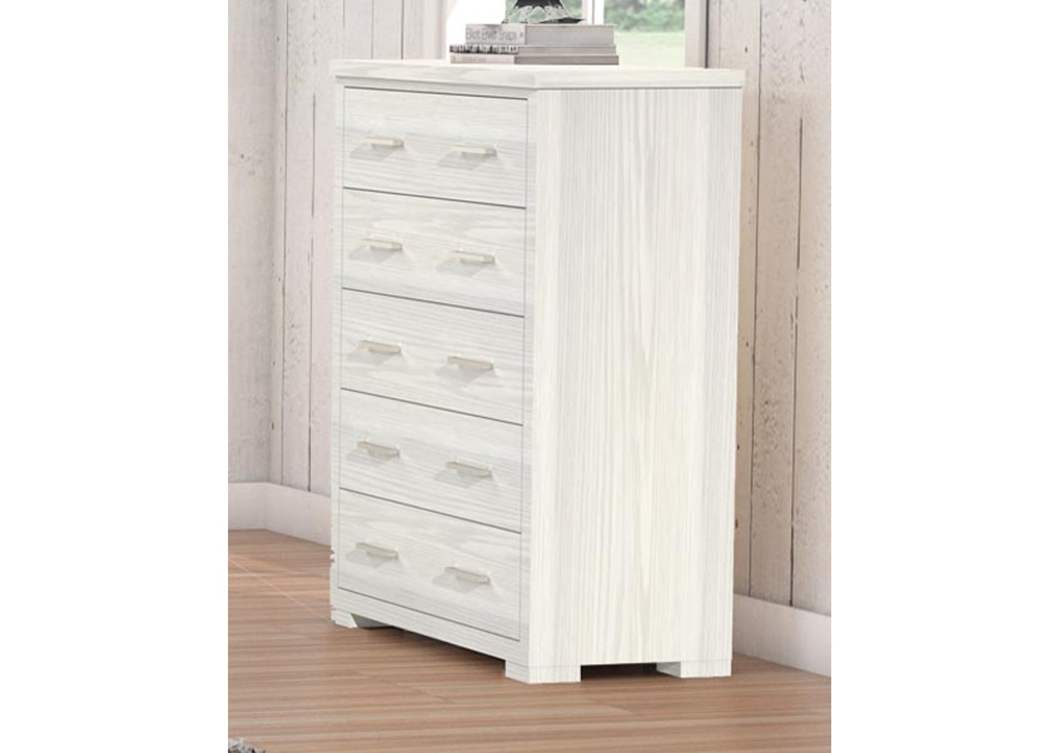 LONDON / RUSTICED 5 DRAWER TALLBOY - WHITEWASH