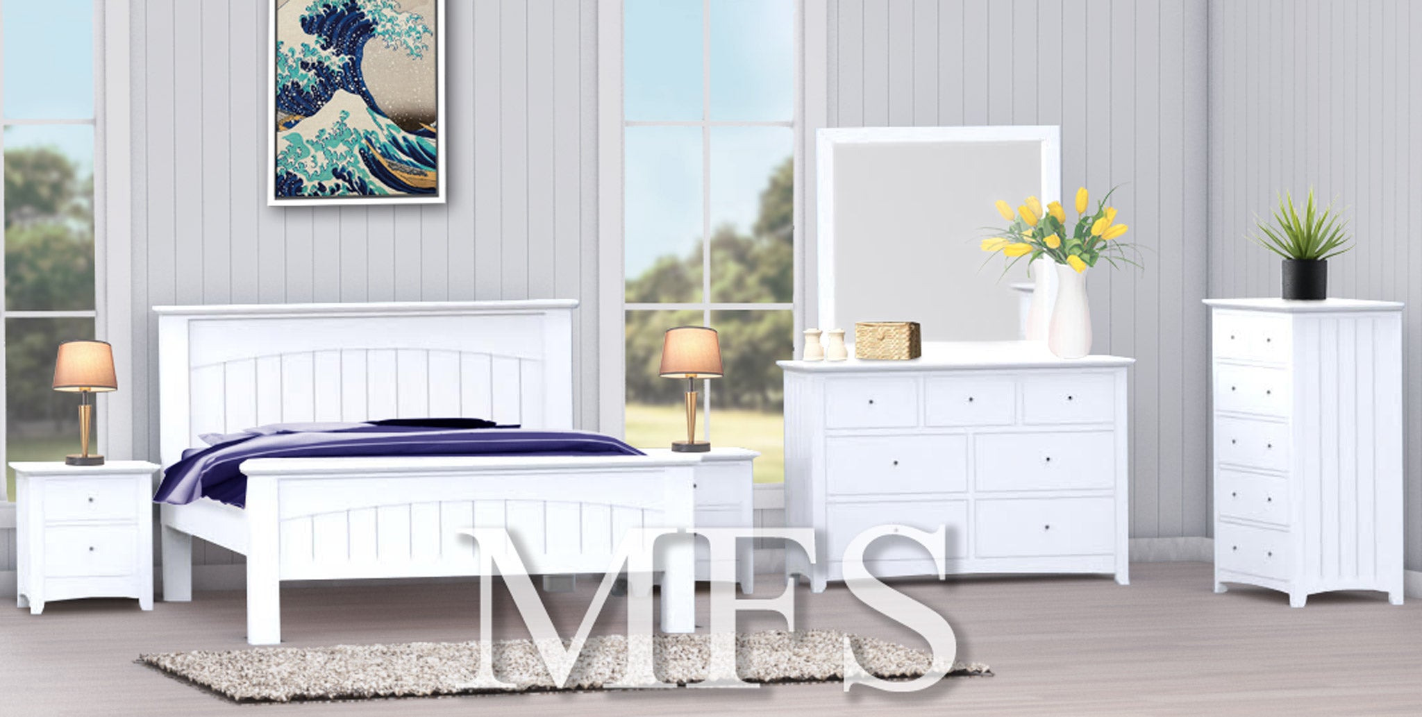 DOUBLE OR QUEEN ANDREIA (CUSTOM MADE) 6 PIECE (THE  LOT) BEDROOM SUITE - ASSORTED COLOURS