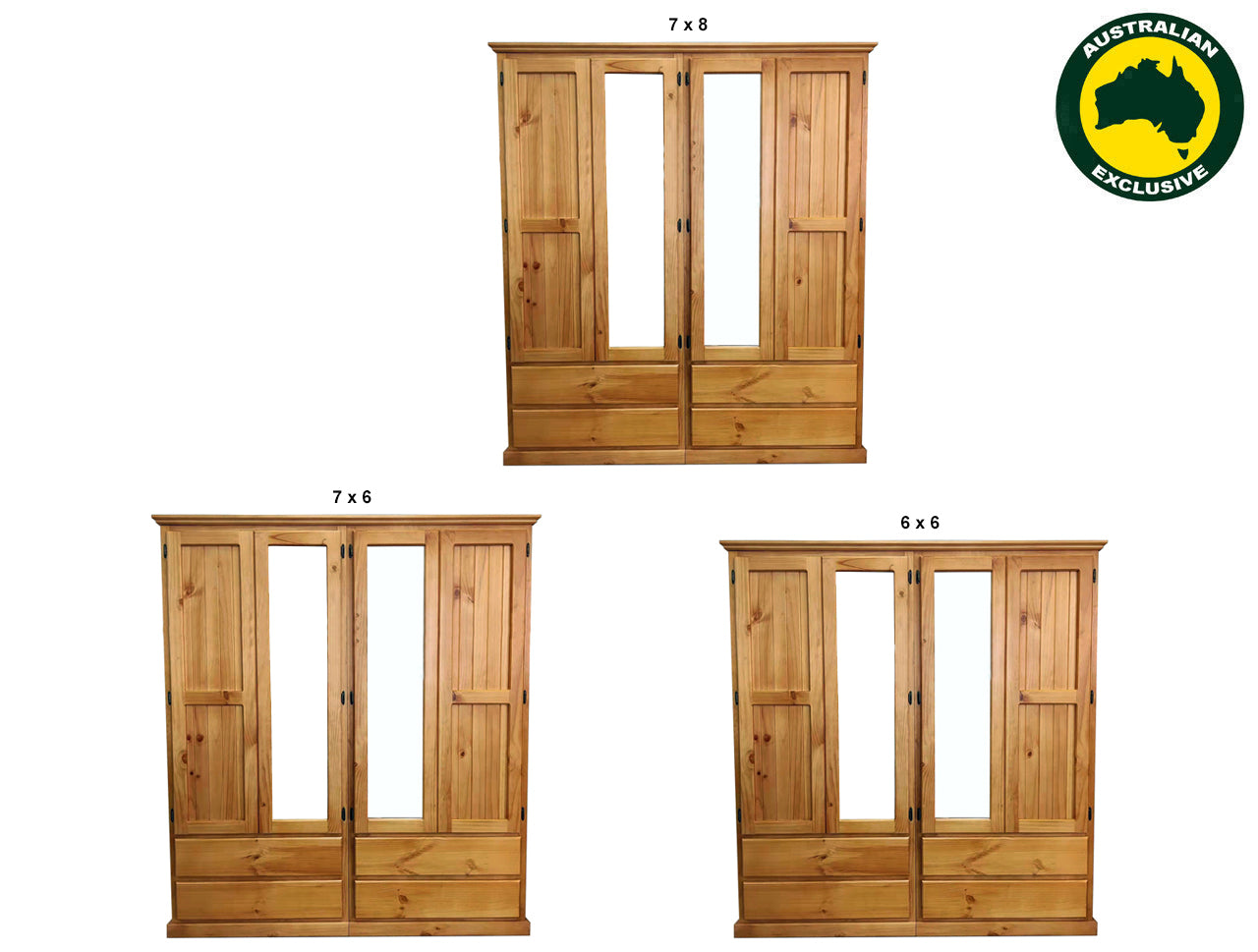 MUDGEE (AUSSIE MADE) 4 DOOR / 4 DRAWER MIRROR WARDROBE COLLECTION - ASSORTED STAINED COLOURS - STARTING FROM $1799