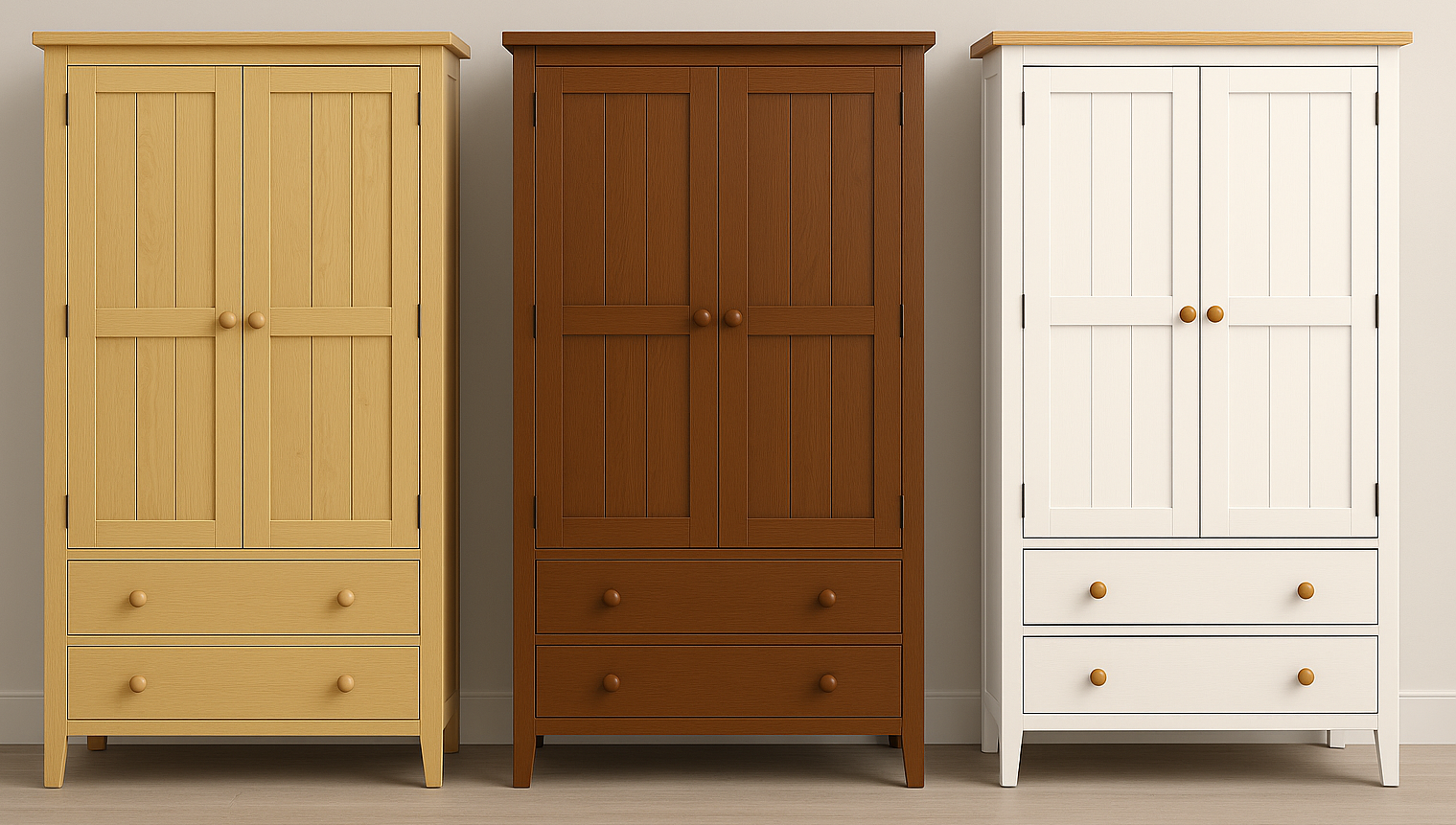 MANILLA (AUSSIE MADE) 2 DOOR / 2 DRAWER FLUSH WARDROBE COLLECTION - ASSORTED STAINED COLOURS - STARTING FROM $899