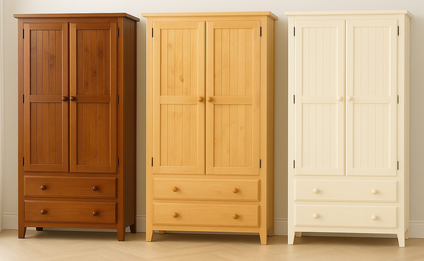 MANILLA (AUSSIE MADE) 2 DOOR / 2 DRAWER WARDROBE COLLECTION - ASSORTED STAINED COLOURS - STARTING FROM $899