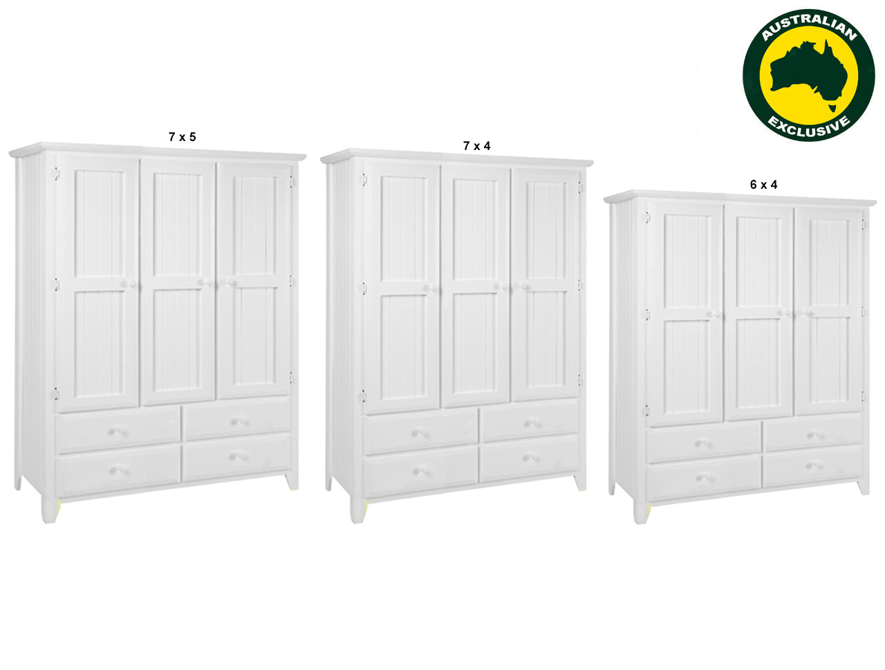MANILLA (AUSSIE MADE) 3 DOOR / 4 DRAWER WARDROBE COLLECTION - ASSORTED PAINTED COLOURS - STARTING FROM $1499
