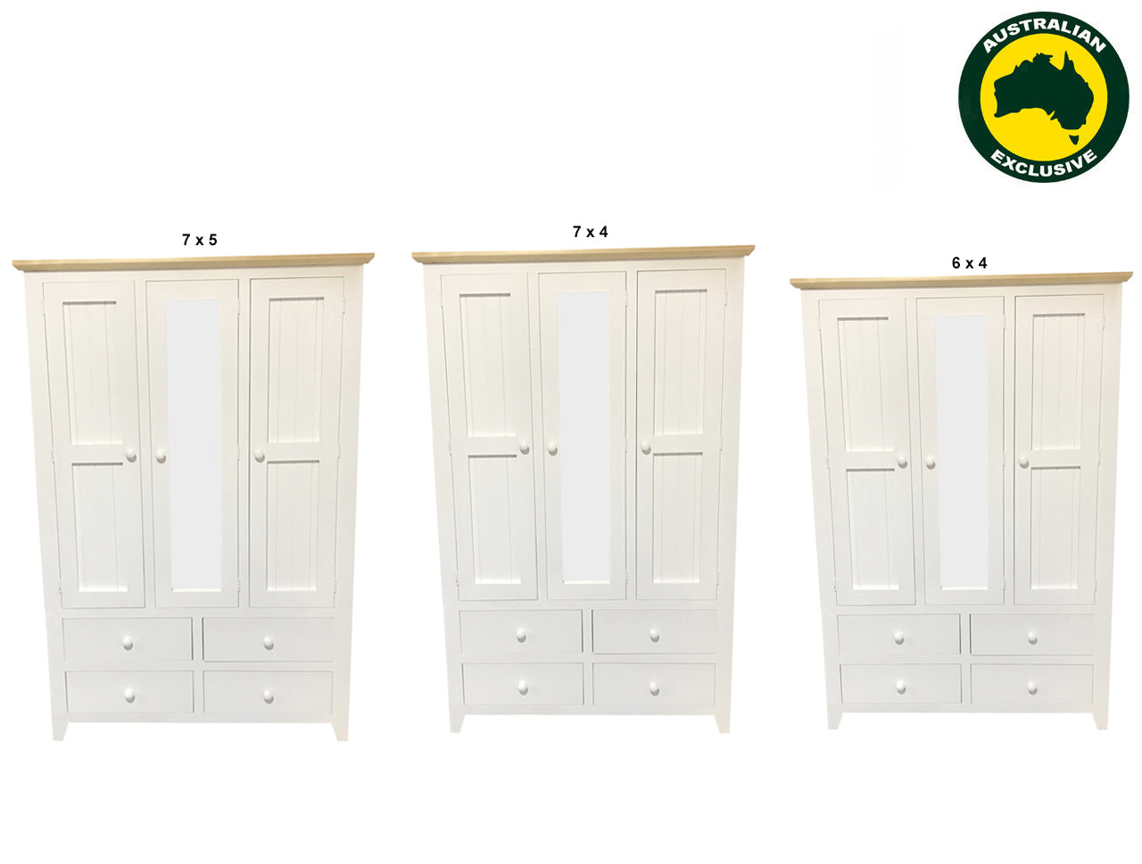 MANILLA (AUSSIE MADE) 3 DOOR & 4 DRAWER FLUSH MIRROR ROBE COLLECTION - ASSORTED PAINTED COLOURS - STARTING FROM $1499