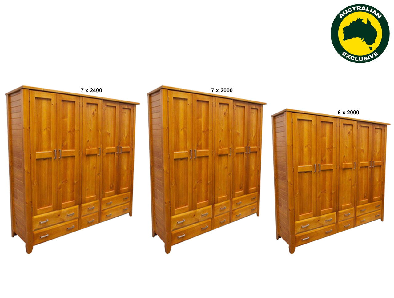 MANILLA (AUSSIE MADE) MULTIROBE 3 PIECE WITH 5 DOORS & 6 DRAWERS COLLECTION - ASSORTED STAINED COLOURS - STARTING FROM $1999