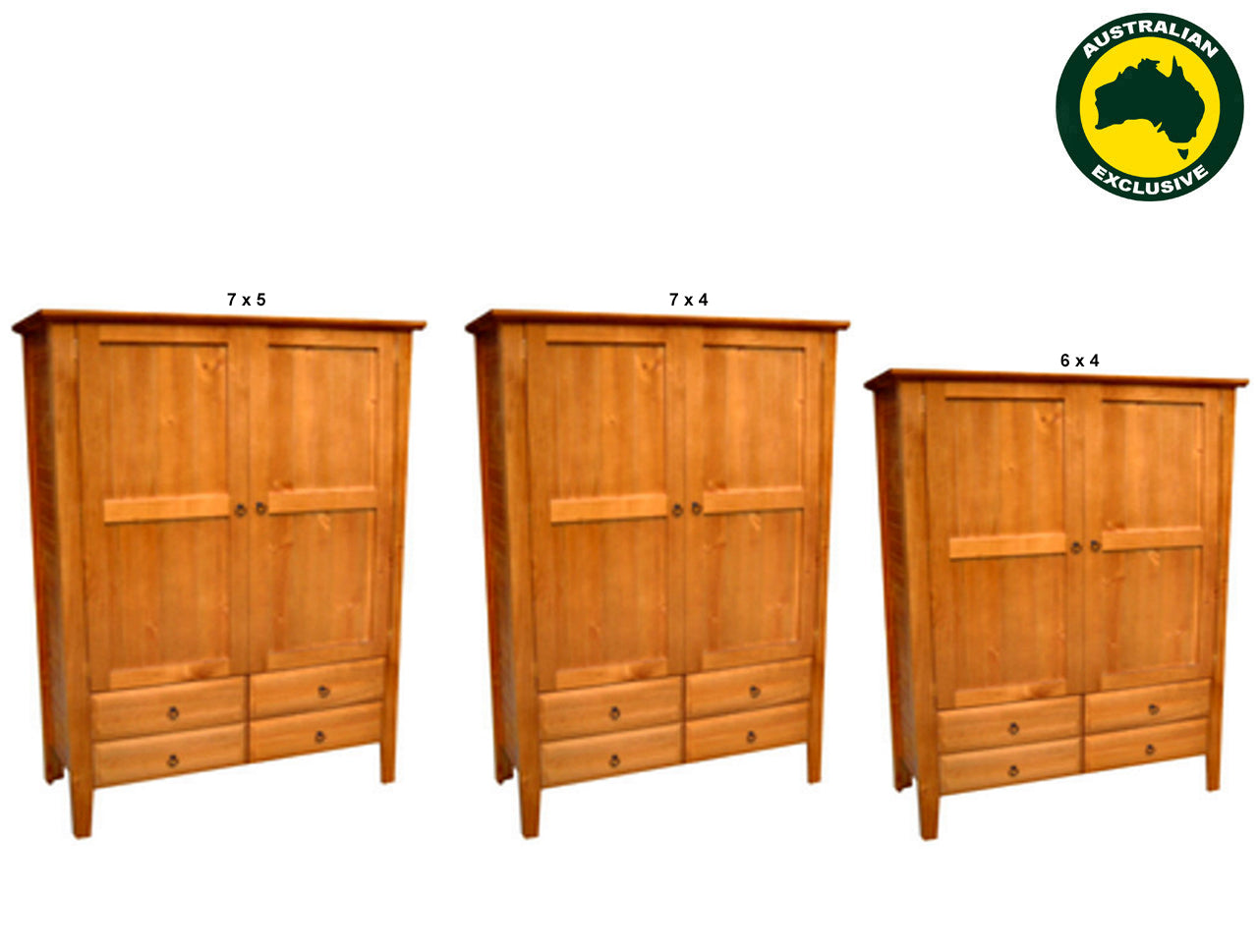 MANILLA (AUSSIE MADE) WARDROBE WITH 2 DOORS & 4 DRAWERS COLLECTION - ASSORTED STAINED COLOURS - STARTING FROM $1099