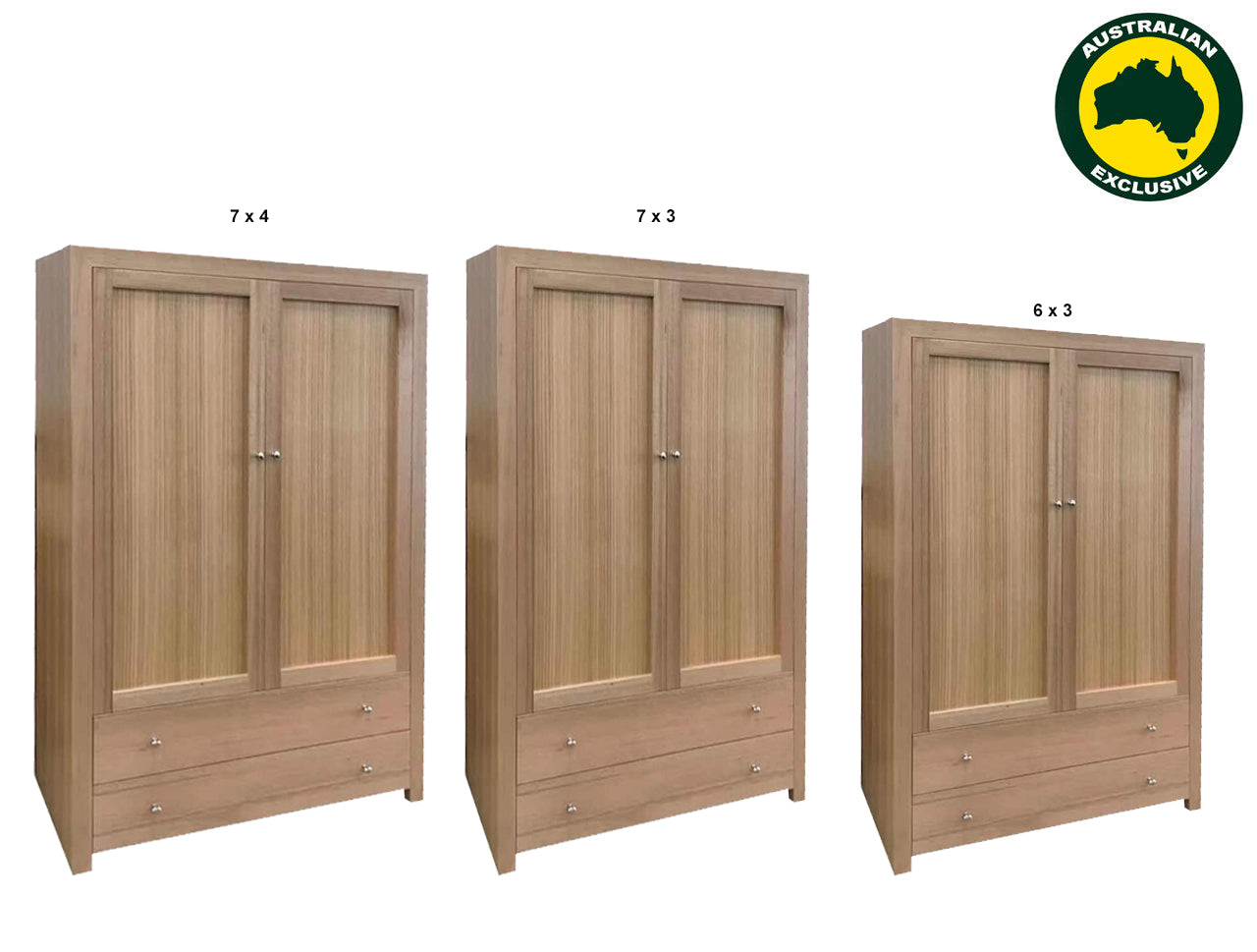 MORGAN (AUSSIE MADE) 2 DOOR / 2 DRAWER ALL HANGING WARDROBE - TASSIE OAK COMBINATION - ASSORTED STAINED COLOURS - STARTING FROM $1399