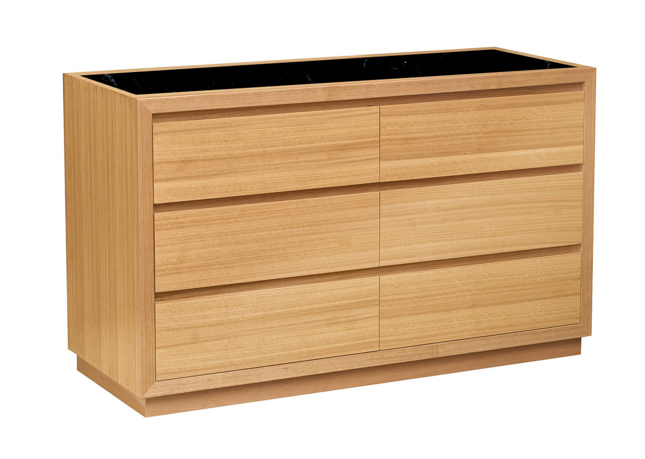 MORGAN (AUSSIE MADE) 6 DRAWER (3+3) LOWBOY CHEST WITH MARBLE TOP INSERT - 900(H) x 1200(W) x 450(D) - TASSIE OAK COMBINATION - ASSORTED COLOURS