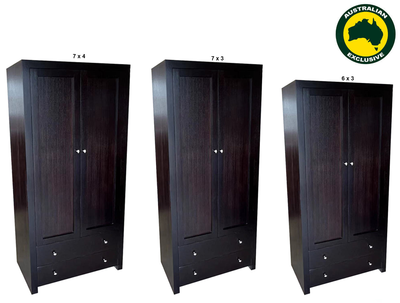 MORGAN (AUSSIE MADE) 2 DOOR / 2 DRAWER COMBO WARDROBE WITH HANDLES HALF / HALF COLLECTION - TASSIE OAK COMBINATION - ASSORTED STAINED COLOURS - STARTING FROM $1499