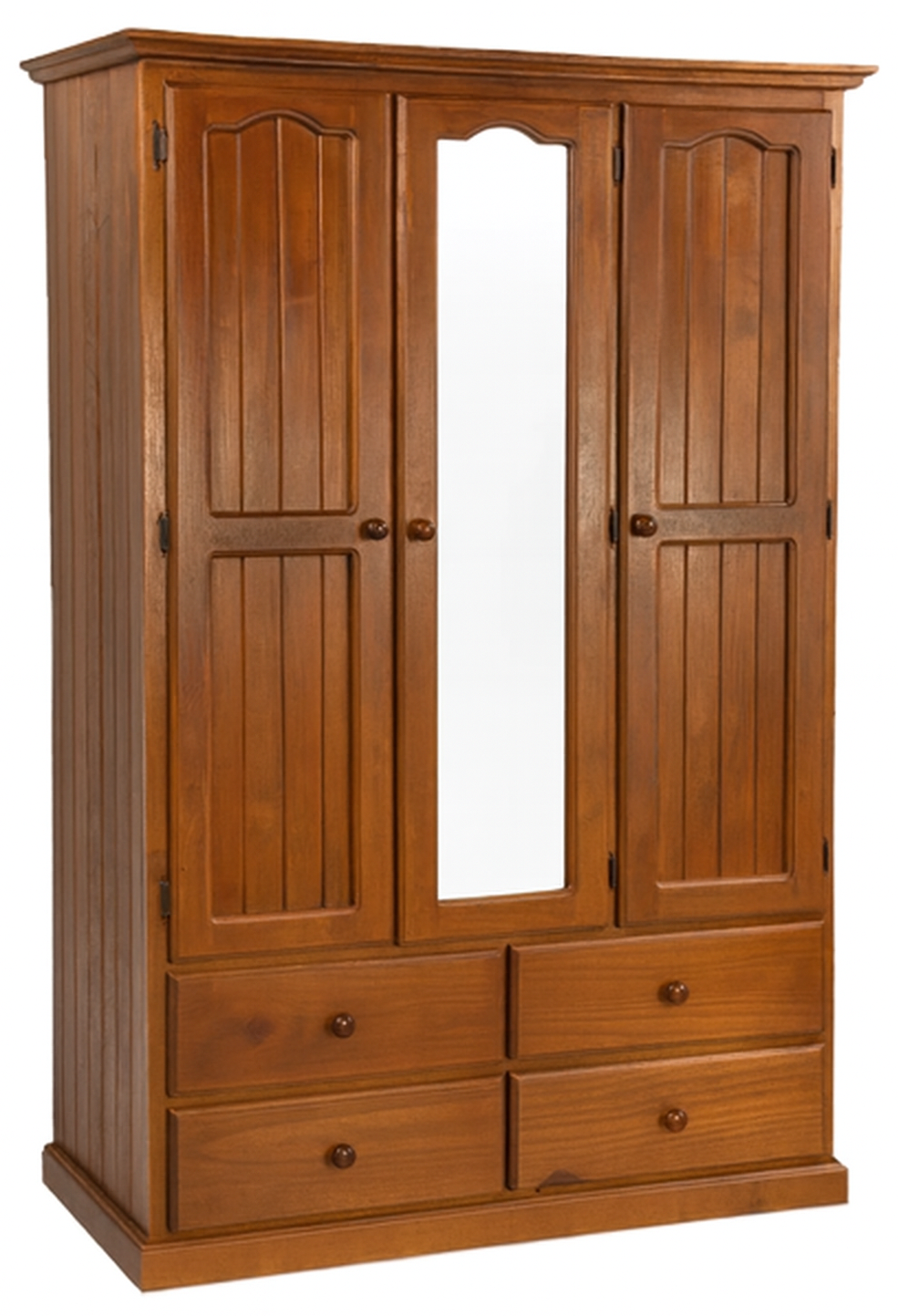 MUDGEE (AUSSIE MADE) MIRROR WARDROBE WITH 3 DOORS & 4 DRAWERS ALL HANGING COLLECTION - ASSORTED STAINED COLOURS - STARTING FROM $1199