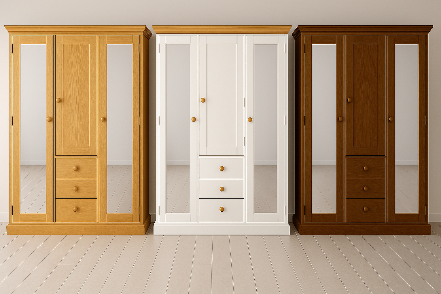 MUDGEE (AUSSIE MADE) 3 DOOR / 3 DRAWER TWIN MIRROR WARDROBE COLLECTION - ASSORTED COLOURS - STARTING FROM $1399