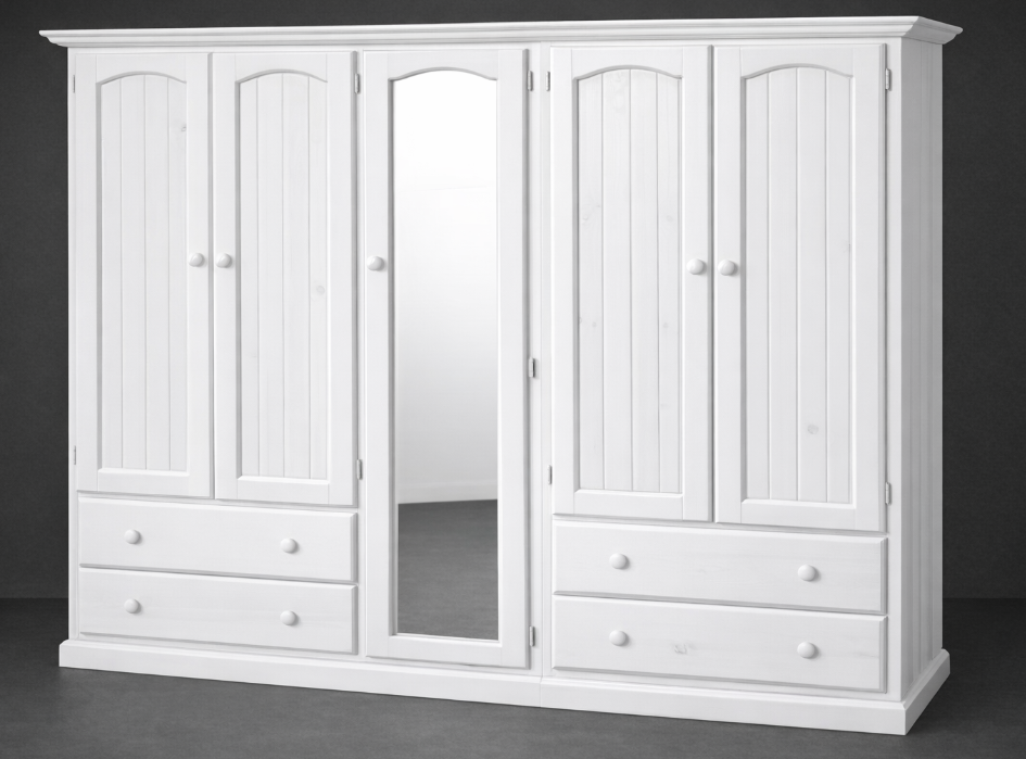 NIMERA (LOCAL MAKE) 3 PIECE WARDROBE WITH 5 DOORS & 4 DRAWERS WITH SHELVES BEHIND MIRROR COLLECTION - ASSORTED STAINED COLOURS - STARTING FROM $1899