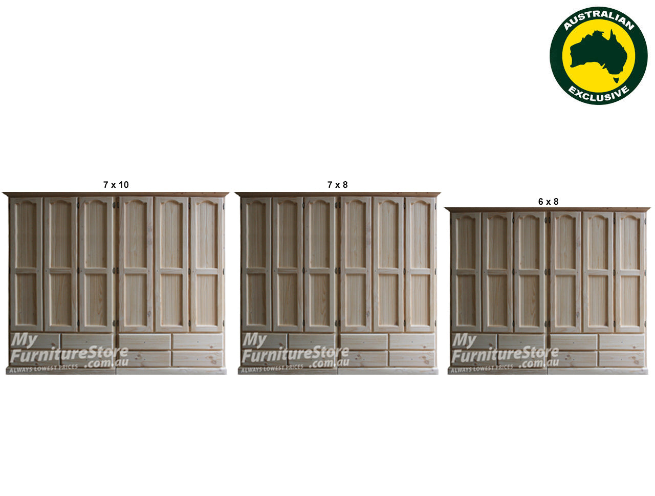 MUDGEE (AUSSIE MADE) 2 PIECE WARDROBE WITH 6 DOORS & 8 DRAWERS COLLECTION  - ASSORTED STAINED COLOURS - STARTING FROM $1999